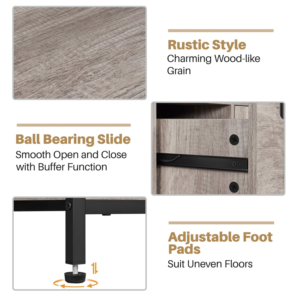 Alden Design Wooden Floor Storage Cabinet with Shelves 3 Drawers for Living Room Entryway Kitchen, Gray - Image 7