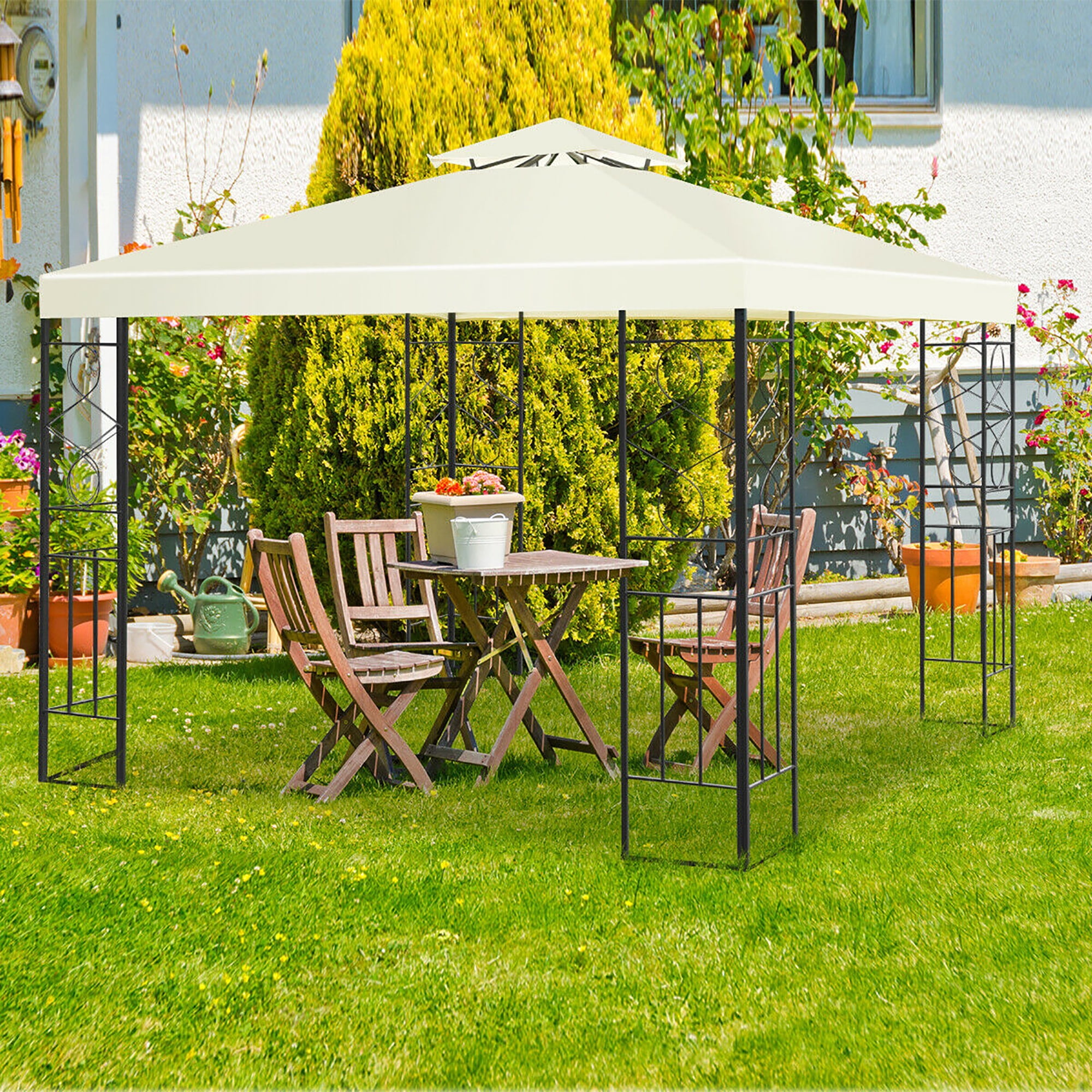 Costway 2 Tier 10'x10' Patio Gazebo Canopy Tent Steel Frame Shelter Awning - Image 9