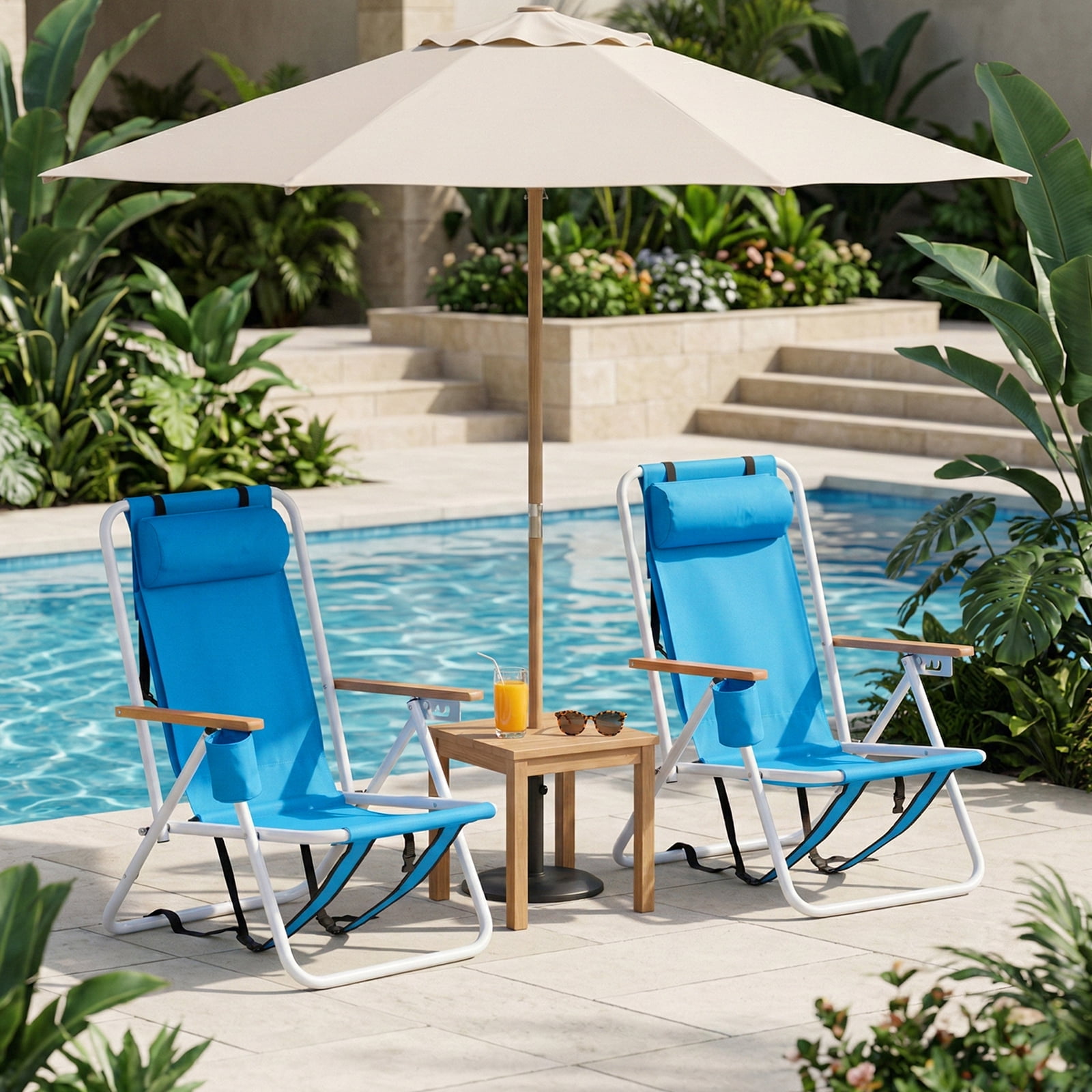 Ktaxon Backpack Beach Chair, Outdoor 4-Level Adjustable Folding Chair, Protable Seating with Cup Holder & Removable Headrest, Blue - Image 5