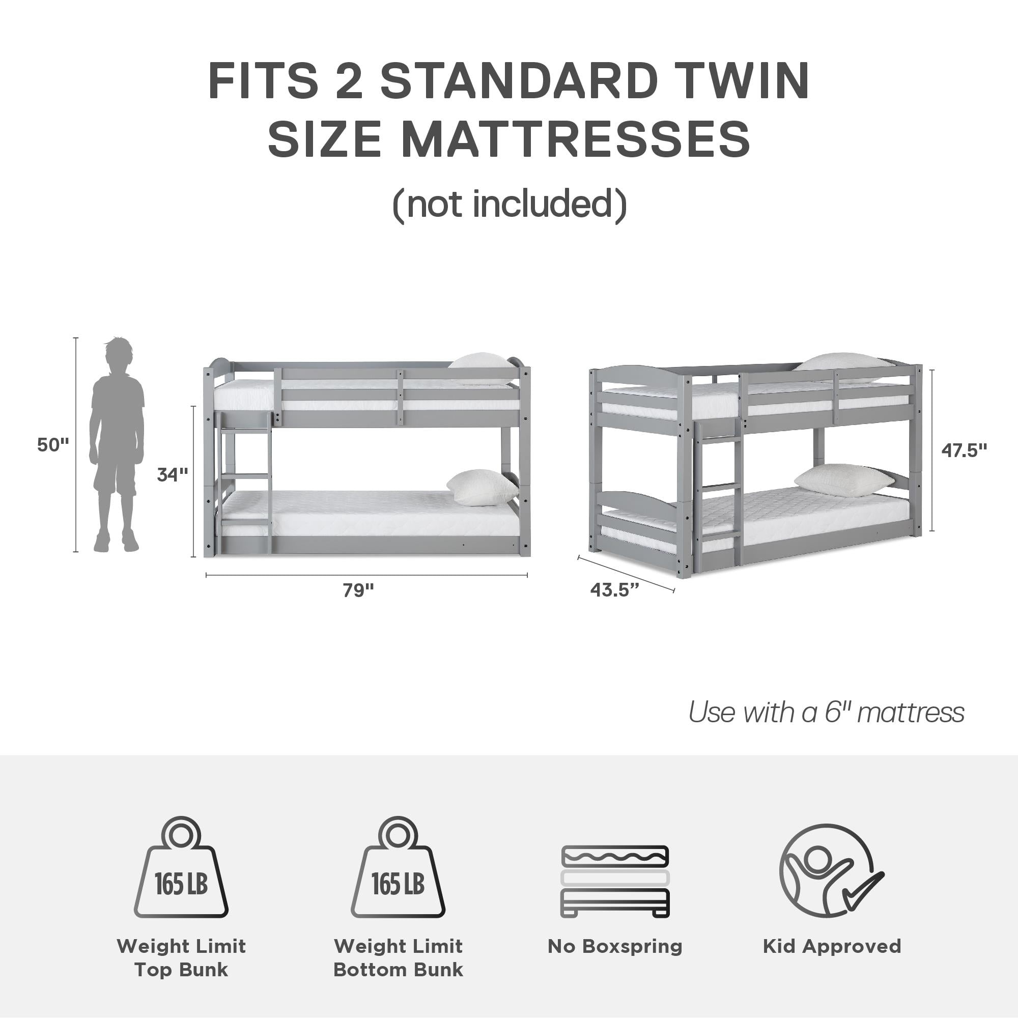 Better Homes & Gardens Tristan Twin-over-Twin Convertible Floor Bunk Bed, Gray - Image 2