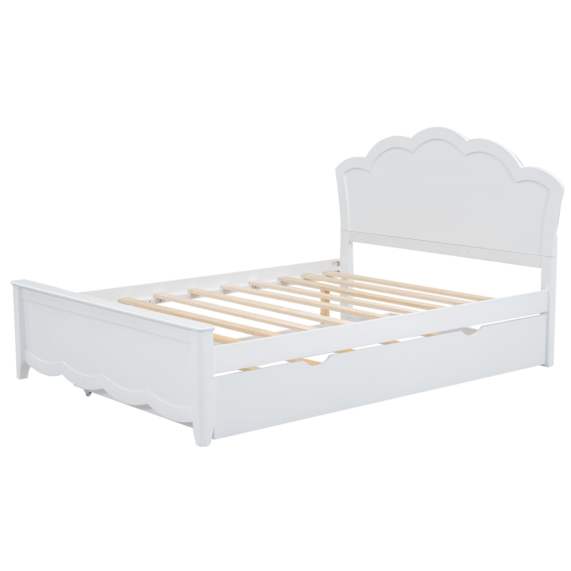 Euroco Wood Full Size Platform Bed,Heavy Duty Storage Bed with Trundle Bed for Kids and Adults,White - Image 13