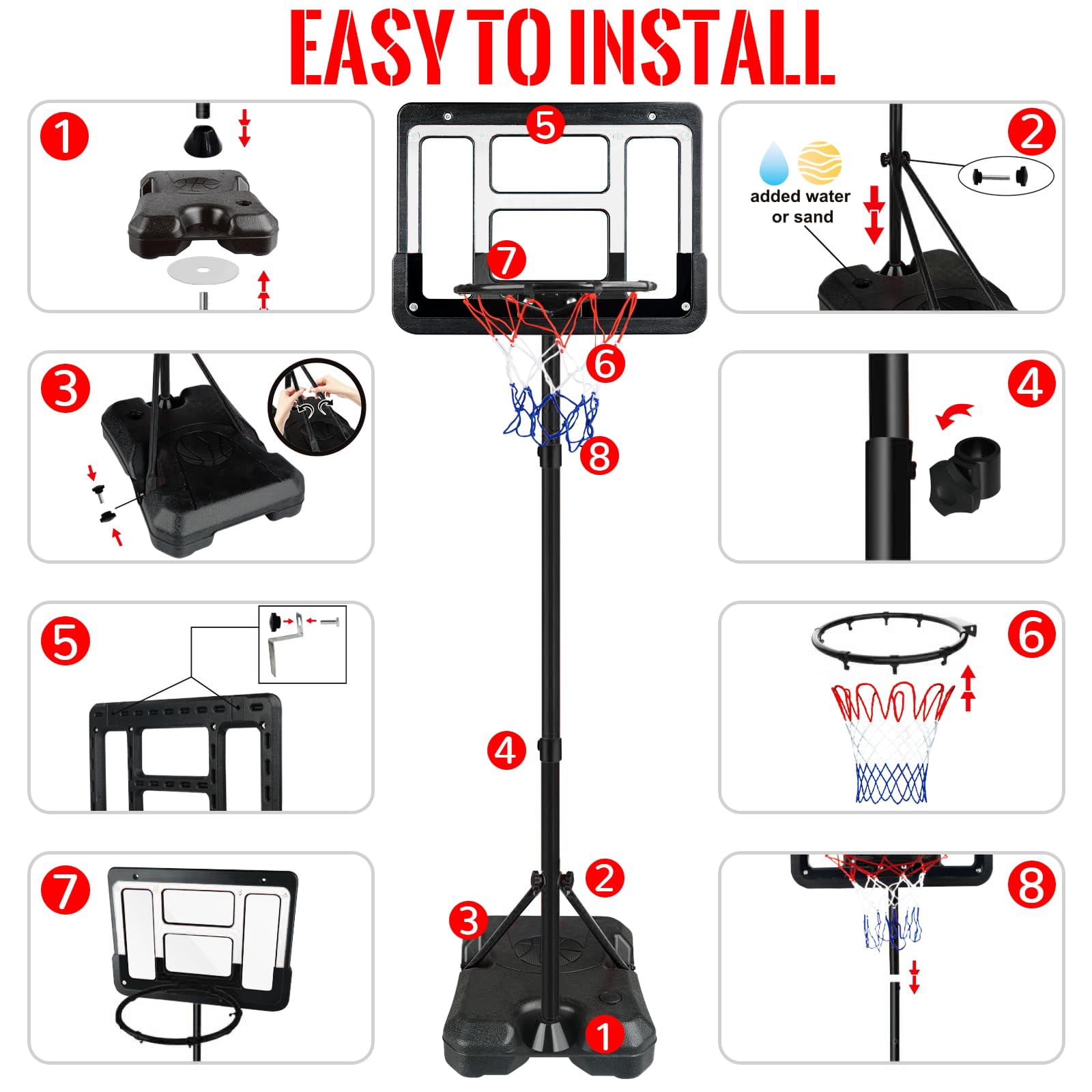 JBeeCtrl Kids Basketball Hoop for Kids with Stand Adjustable Height 3.5 ft-6.2 ft Indoor & Outdoor Portable Toddler Kids Basketball Goal - Image 4