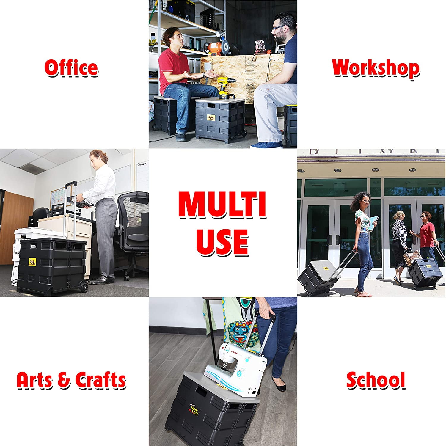 dbest products Quik Cart Collapsible Rolling Crate on Wheels for Teachers Tote Basket 80 lbs Capacity, Made from Heavy Duty Plastic and Used as a Seat, Grey - Image 3