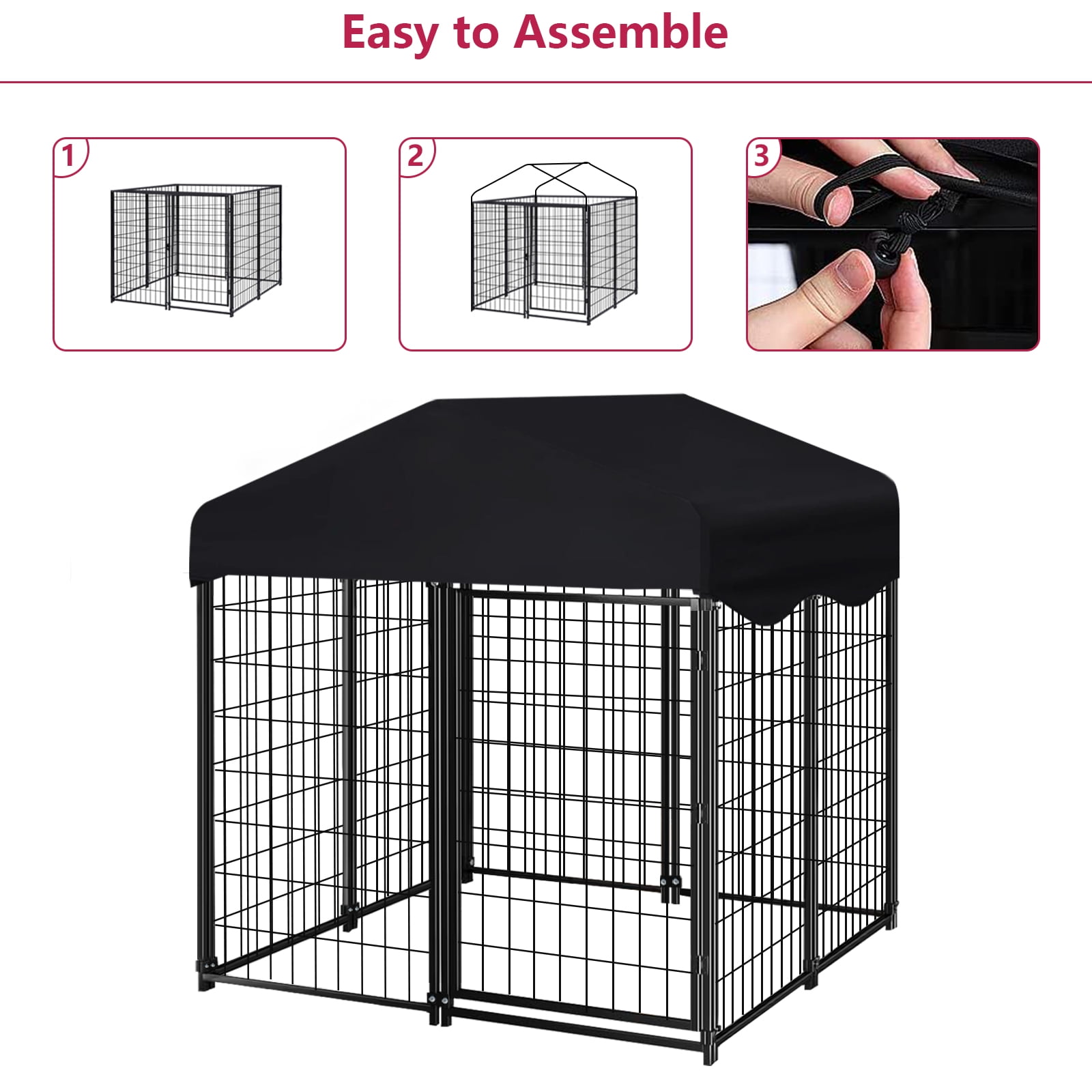 Jhsomdr 4.2ft x 4ft x 4.5ft Outdoor Dog Kennel with UV-Resistant Oxford Cloth Roof, 8 Panels Metal Dog Fence for Medium Small Dogs - Image 6