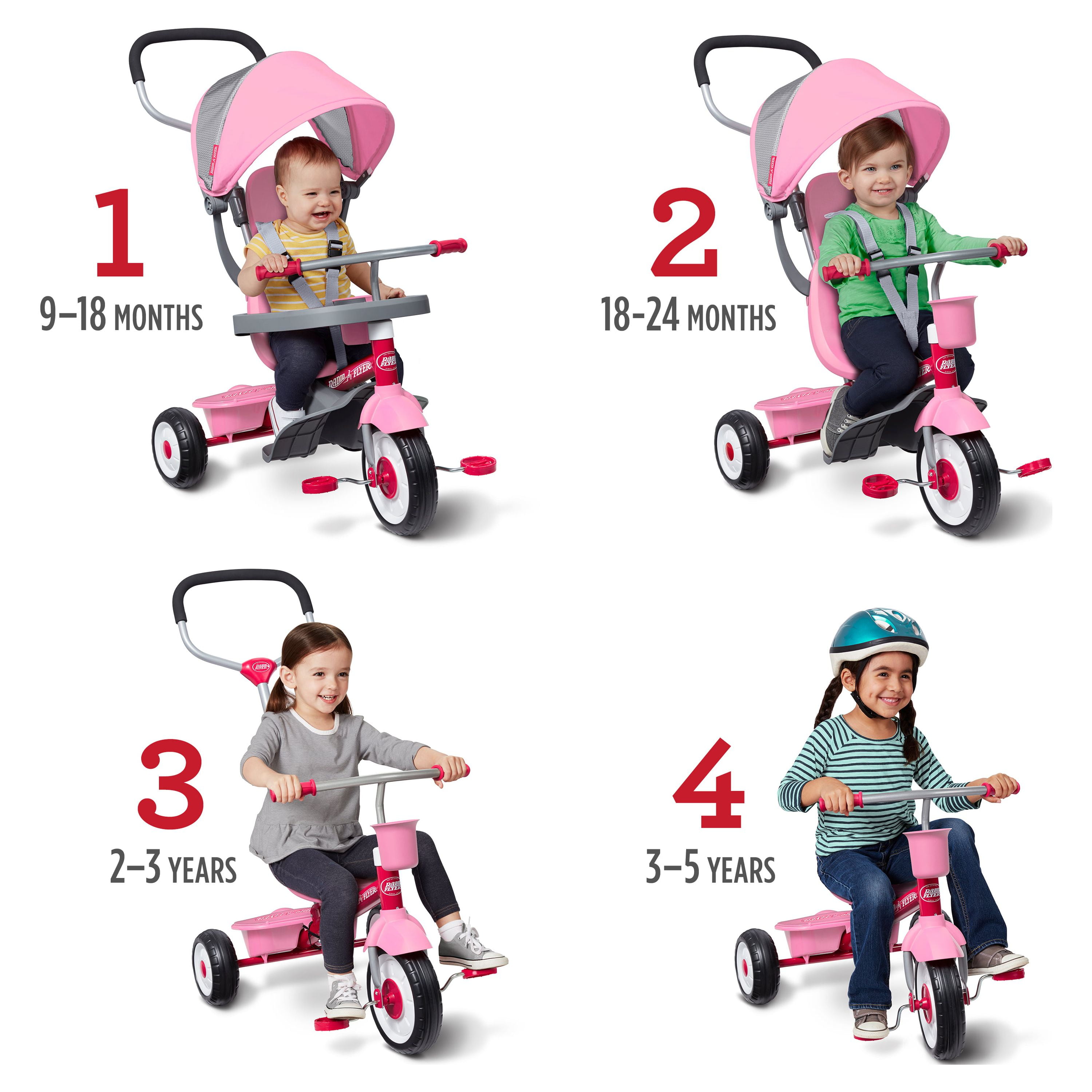 Radio Flyer 4-in-1 Stroll 'N Trike Infant and Toddler Tricycle Stroller, Pink - Image 22