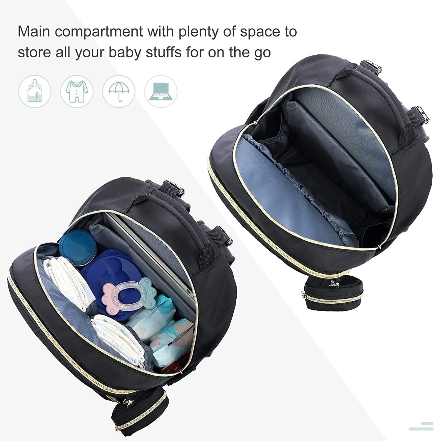 LOVEVOOK Diaper Backpack, Waterproof Quilted Diaper Bag with Changing Station & Pacifier Holder for New Mum & Daddy Travel- Large & Black - Image 4