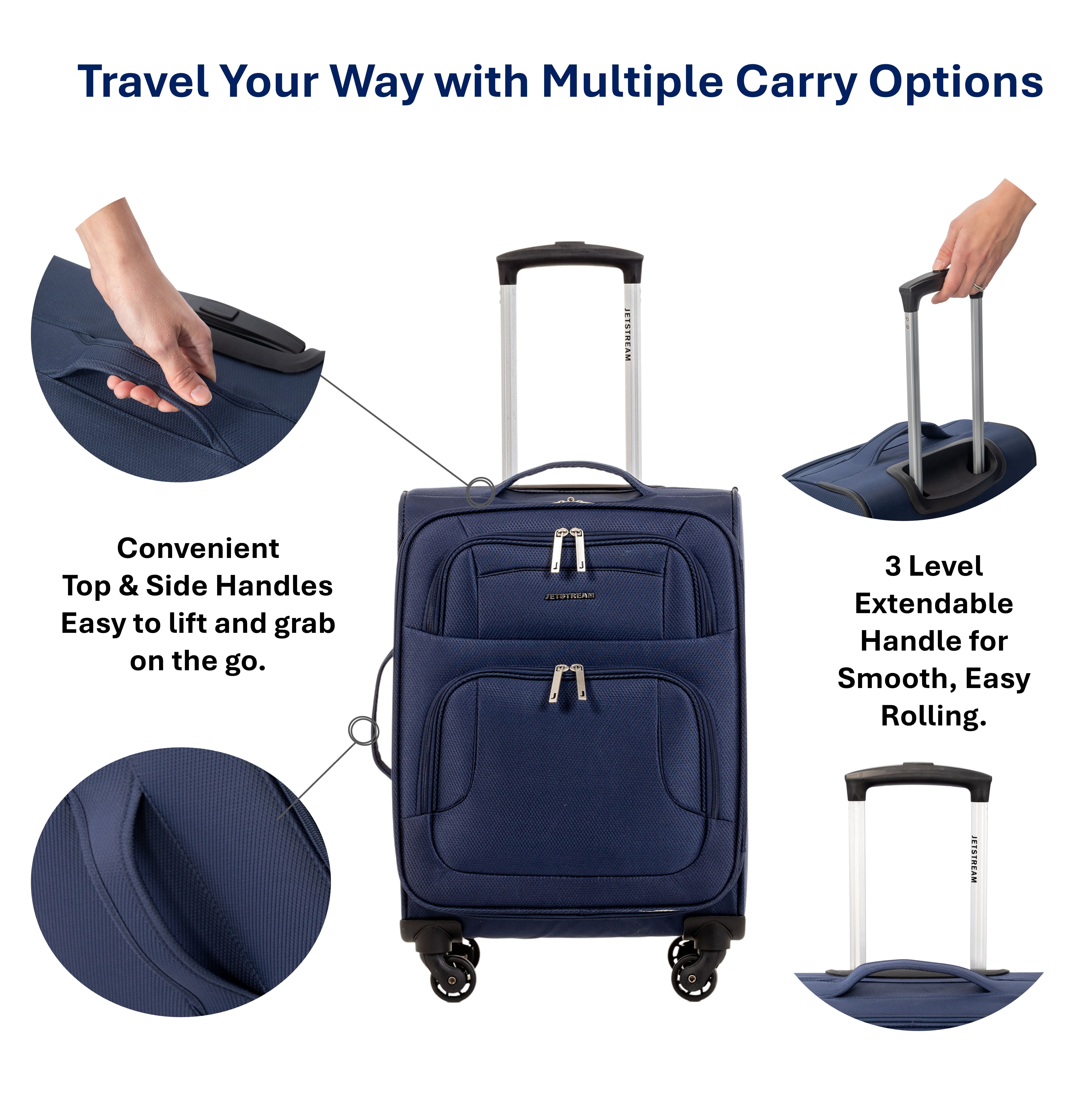Jetstream Softside Carry-On Luggage, Lightweight Rolling Travel Suitcase with Spinner Wheels - Image 3