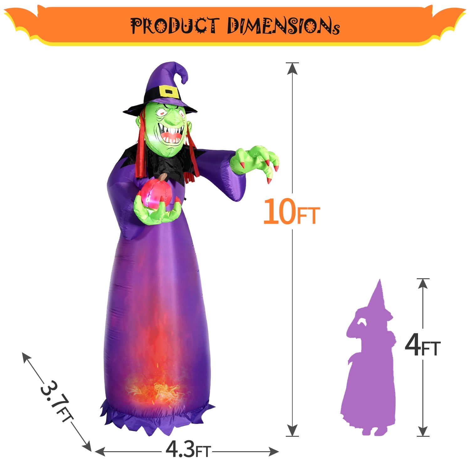 【FLAME LIGHT】Halloween Inflatable Decorations, 10Ft Blow up Witch Outdoor Decor with LEDs, Lawn Yard Garden Party Festival - Image 5
