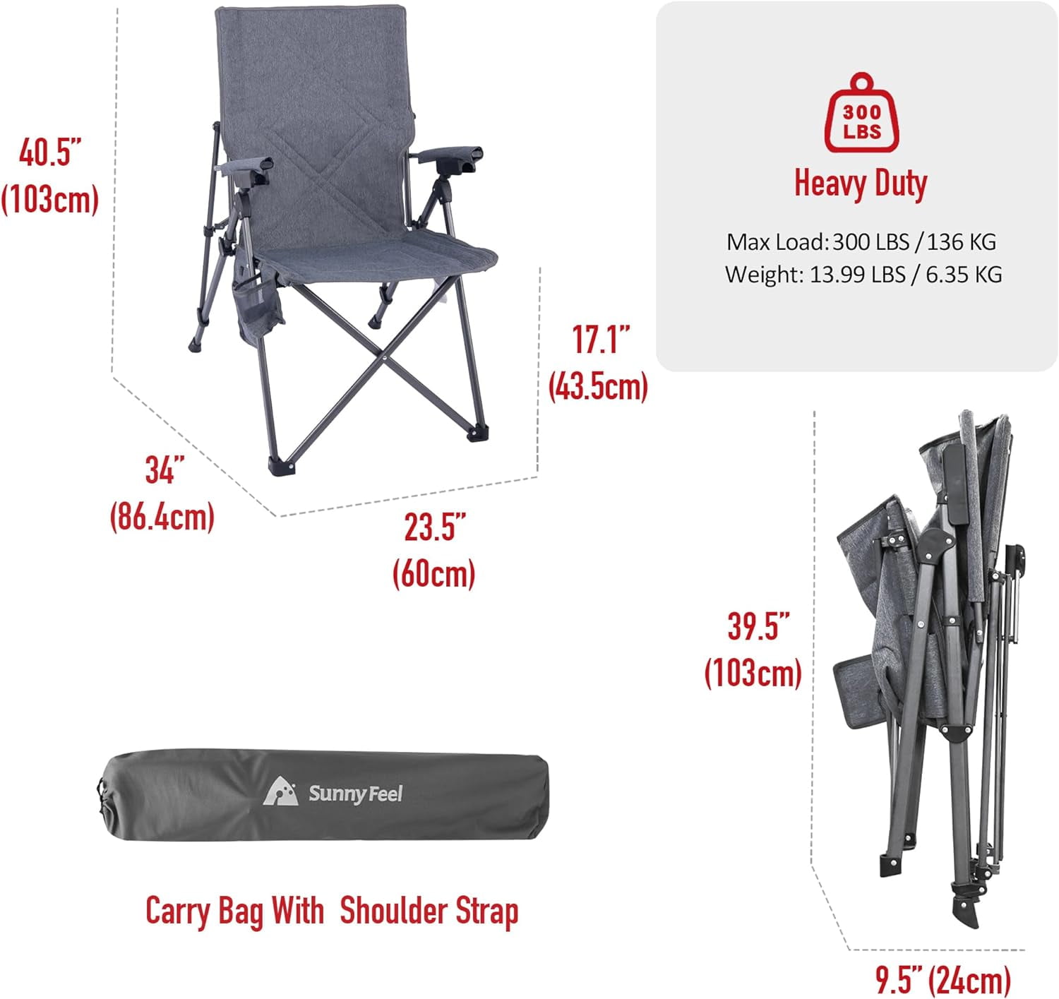 YUQIN Outdoor Reclining Camping Chairs Adjustable 3 Position Foldable Heavy Duty Adults 300 LBS Capacity for Adults Lounge with Cup Holder, Heated Folding Camp Chair Lawn Patio Outdoor Porch - Image 4