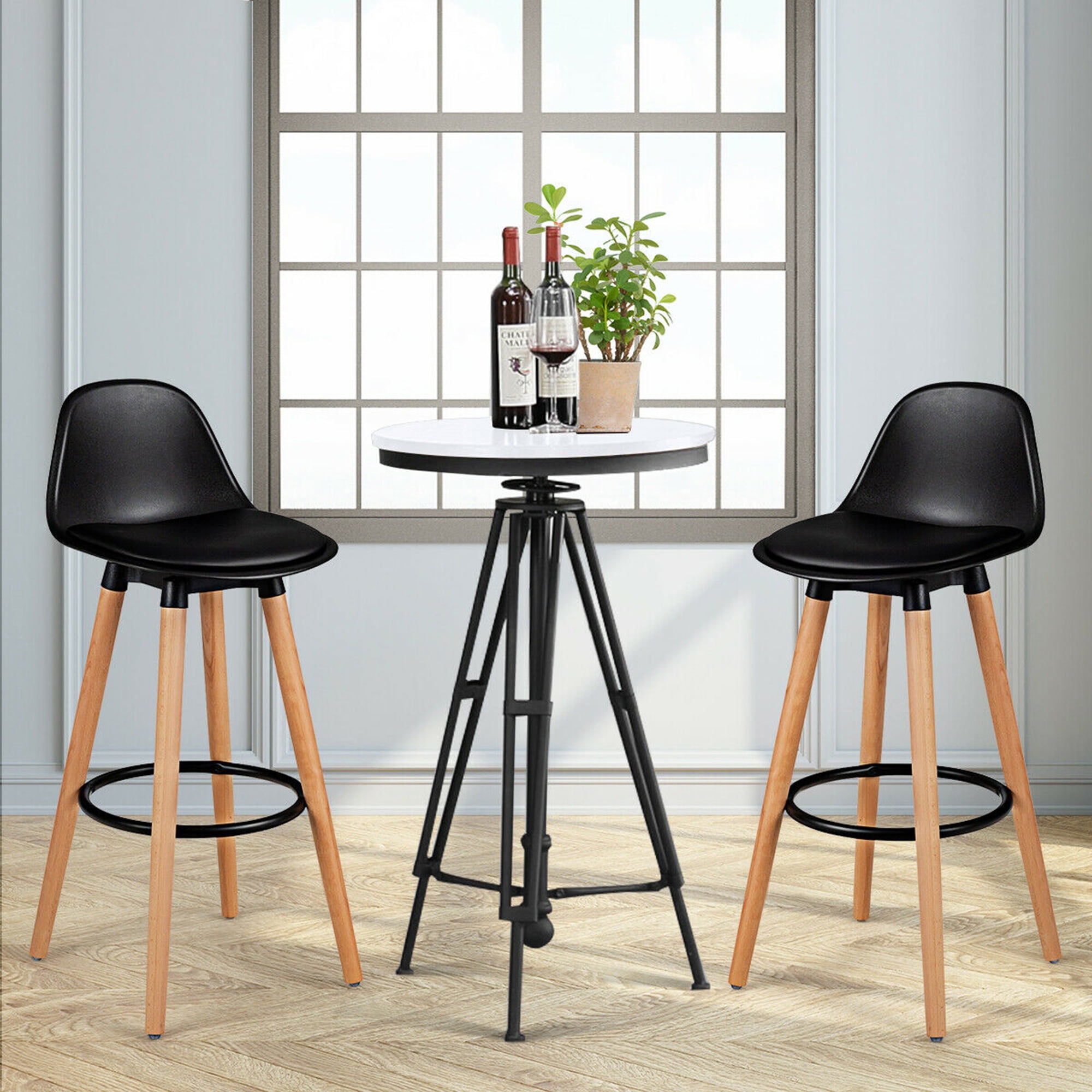 Gymax Set of 2 Mid Century Barstool 28.5" Dining Pub Chair w/Leather Padded Seat Black - Image 6