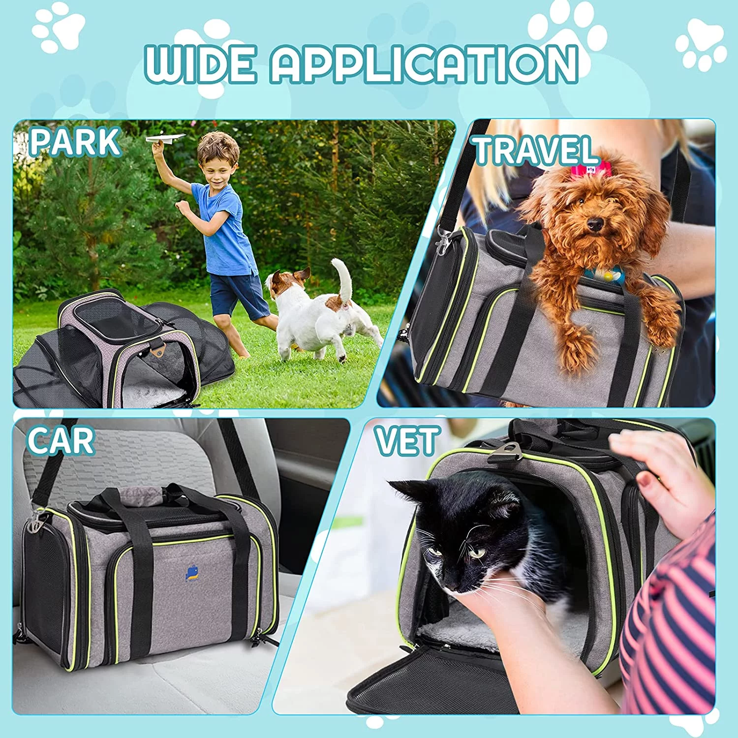 Q-Hillstar Pet Carrier, Cat Carriers, Expandable Airline Approved Soft-Sided Carrying Bag for Dogs Cats Puppy Small Animals, Gray - Image 6