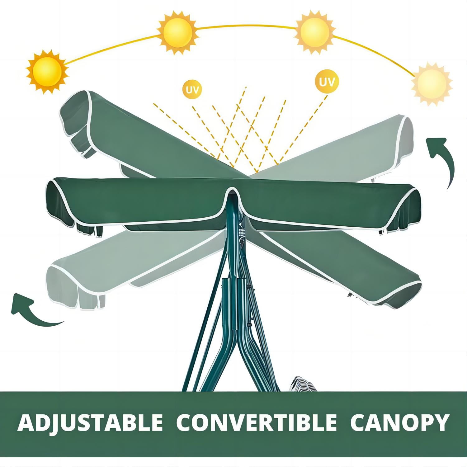 YouYeap 3 Seat Outdoor Patio Swing Chair with Removable Cushion, Green - Image 5