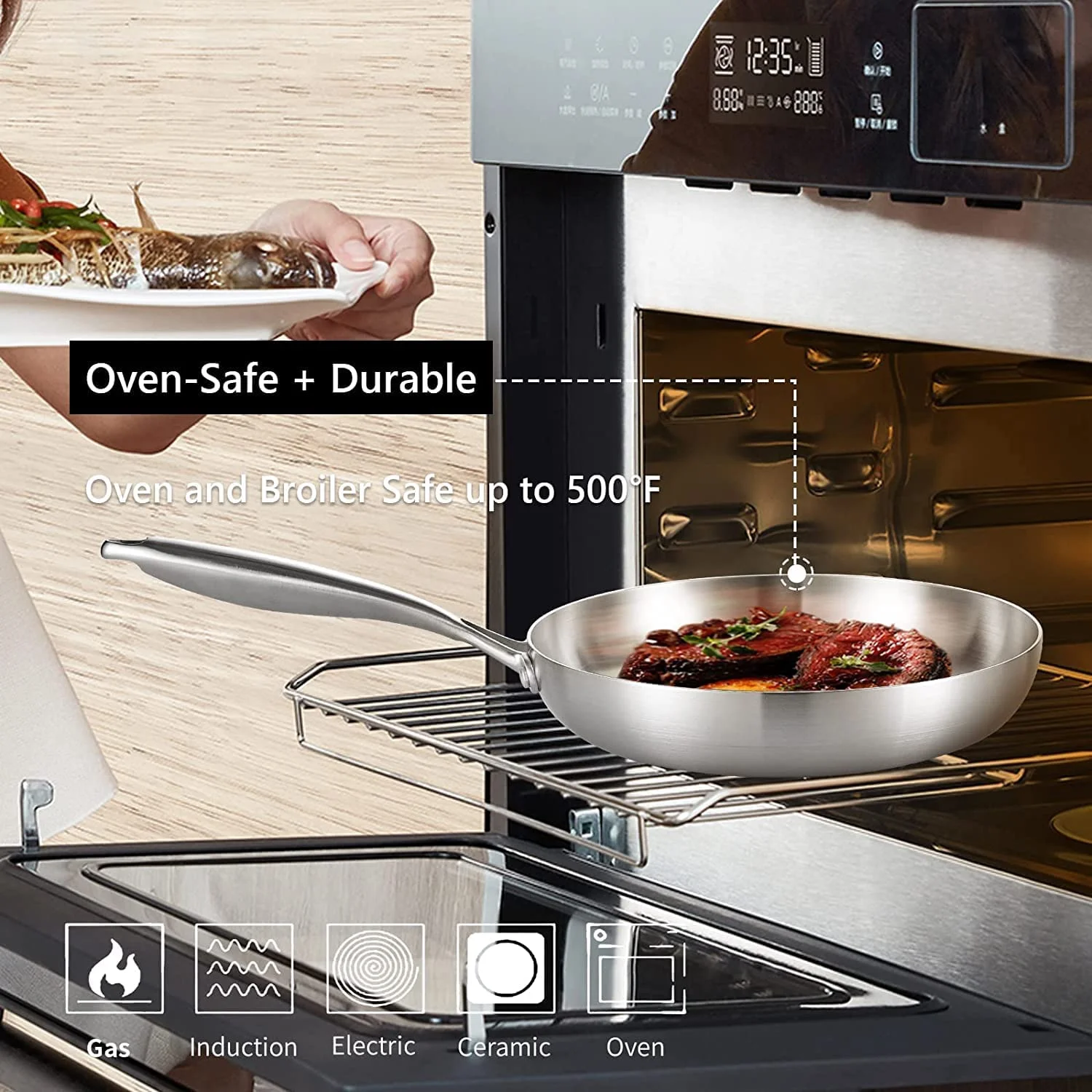 LOLYKITCH 8.5-10 inch Tri-ply Stainless Steel Frying Pans and 6QT Sauté Pan with Lid,Skillets,Cookware Set,Pot and Pan Set,Dishwasher and Oven Safe,Detachable Handle. - Image 4