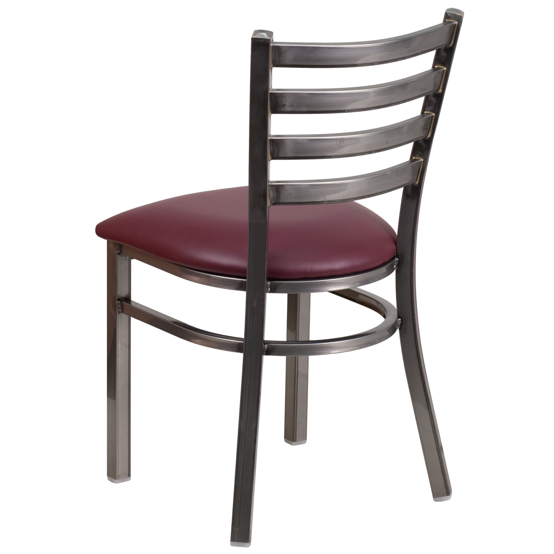 Flash Furniture HERCULES Series Silver Antique Finish with Clear Coat Ladder Back Metal Restaurant Chair - Burgundy Vinyl Seat - Image 5
