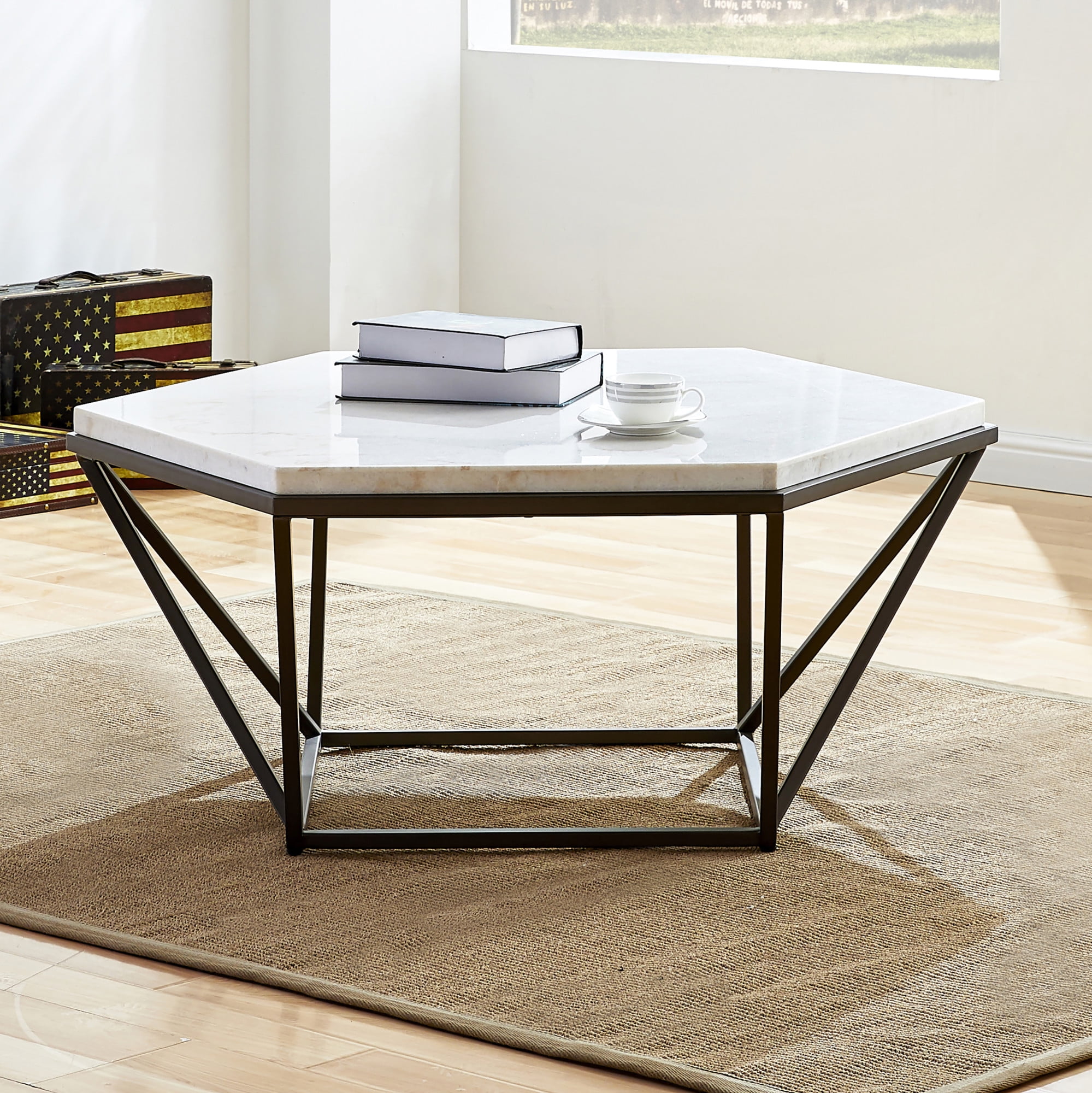 Steve Silver Corvus White Marble Top Coffee Table - Image 2