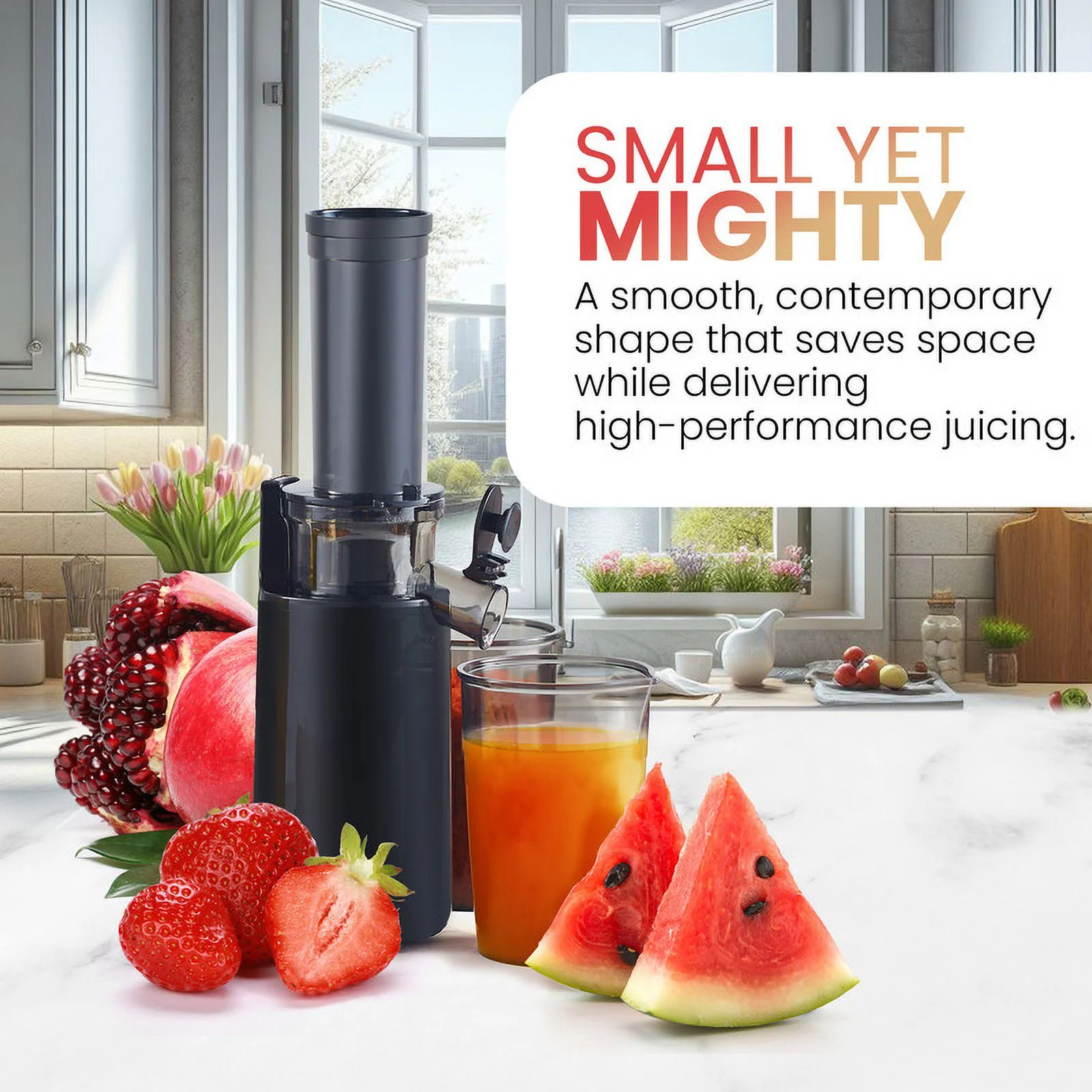 Elite Cuisine EJX506 Compact Masticating Cold Press Slow Juicer, Black - Image 2