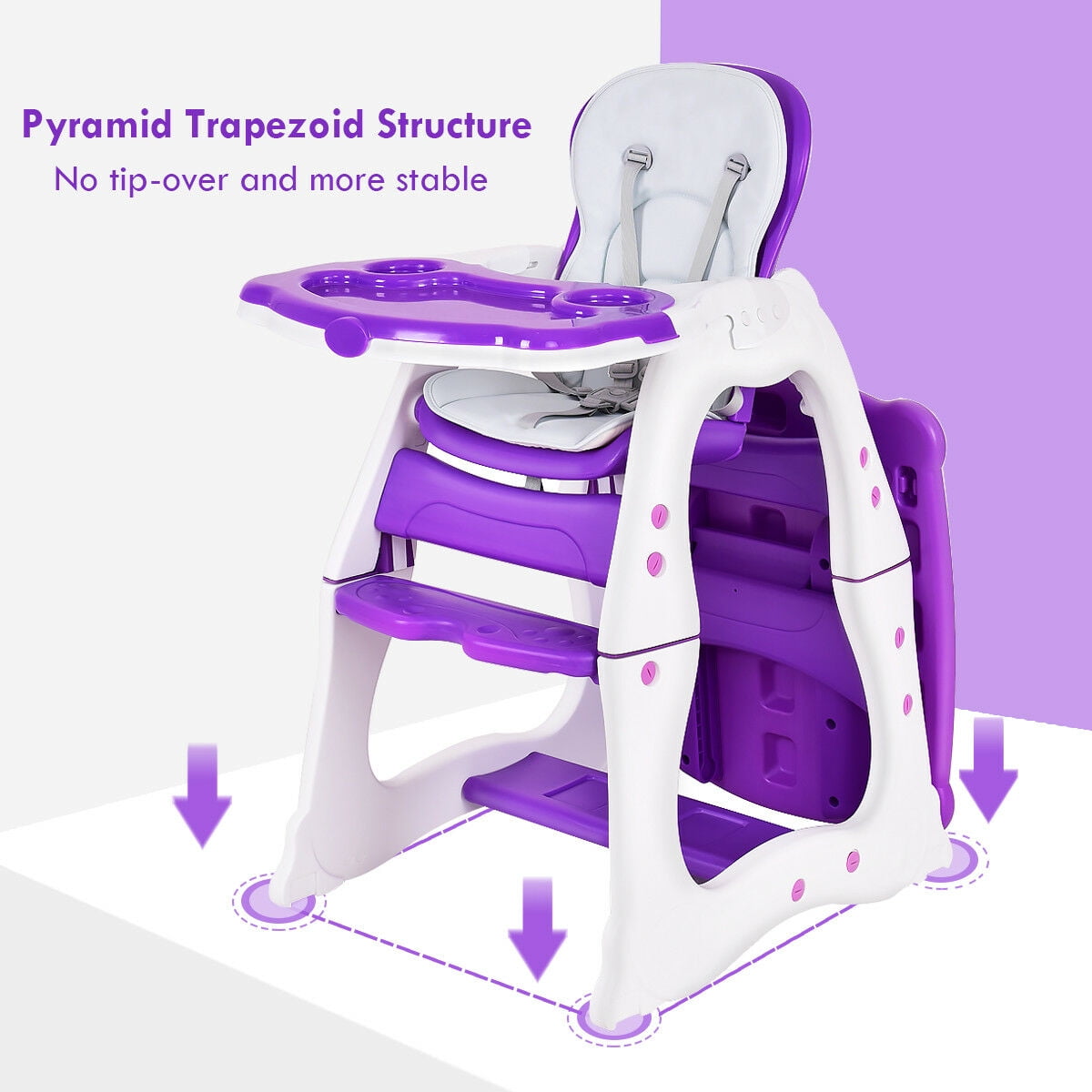 Costway 3 in 1 Baby High Chair Convertible Play Table Seat Booster Toddler Feeding Tray Purple - Image 8