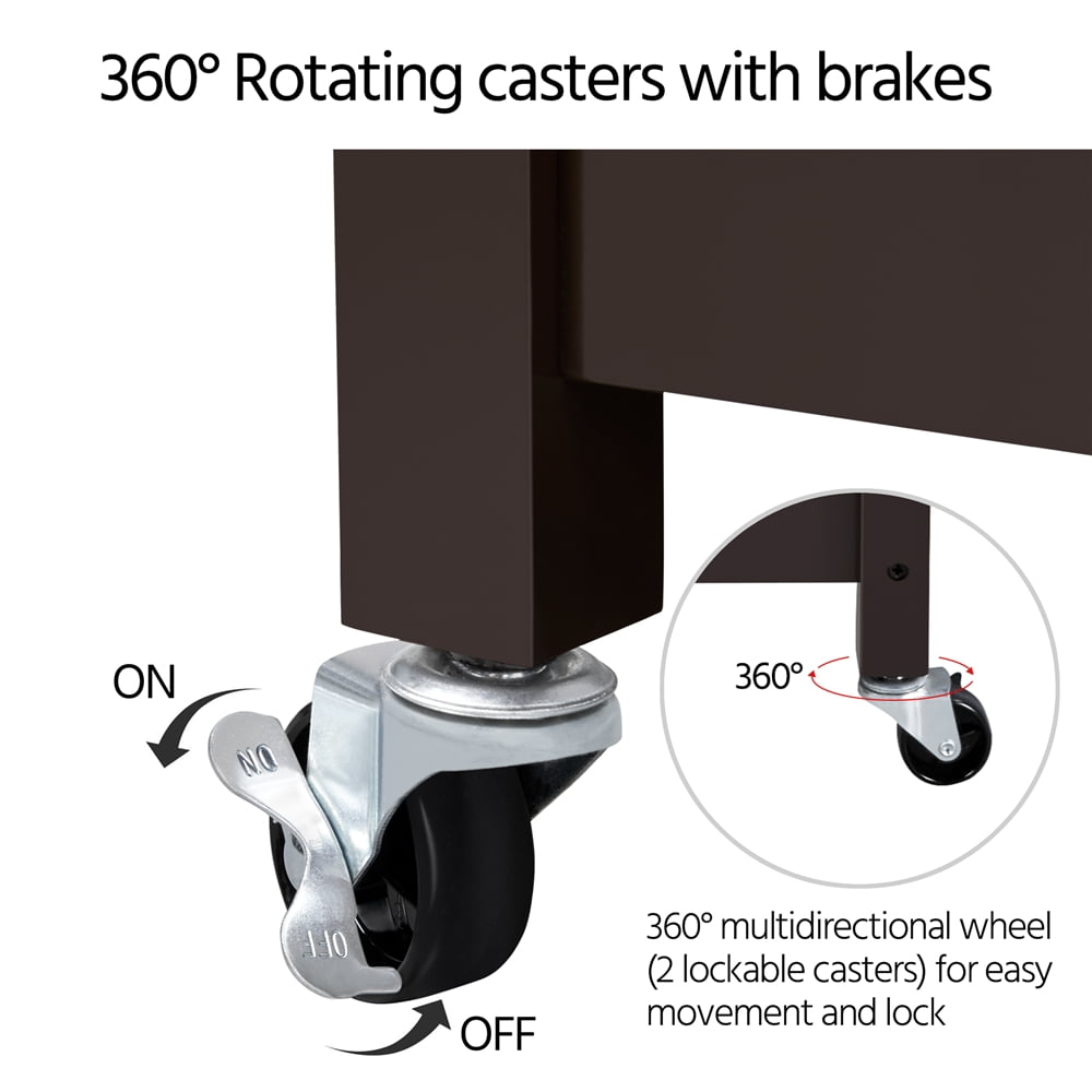 Alden Design Wooden Kitchen Cart with Storage Shelves and Drawer, Espresso/Oak - Image 10