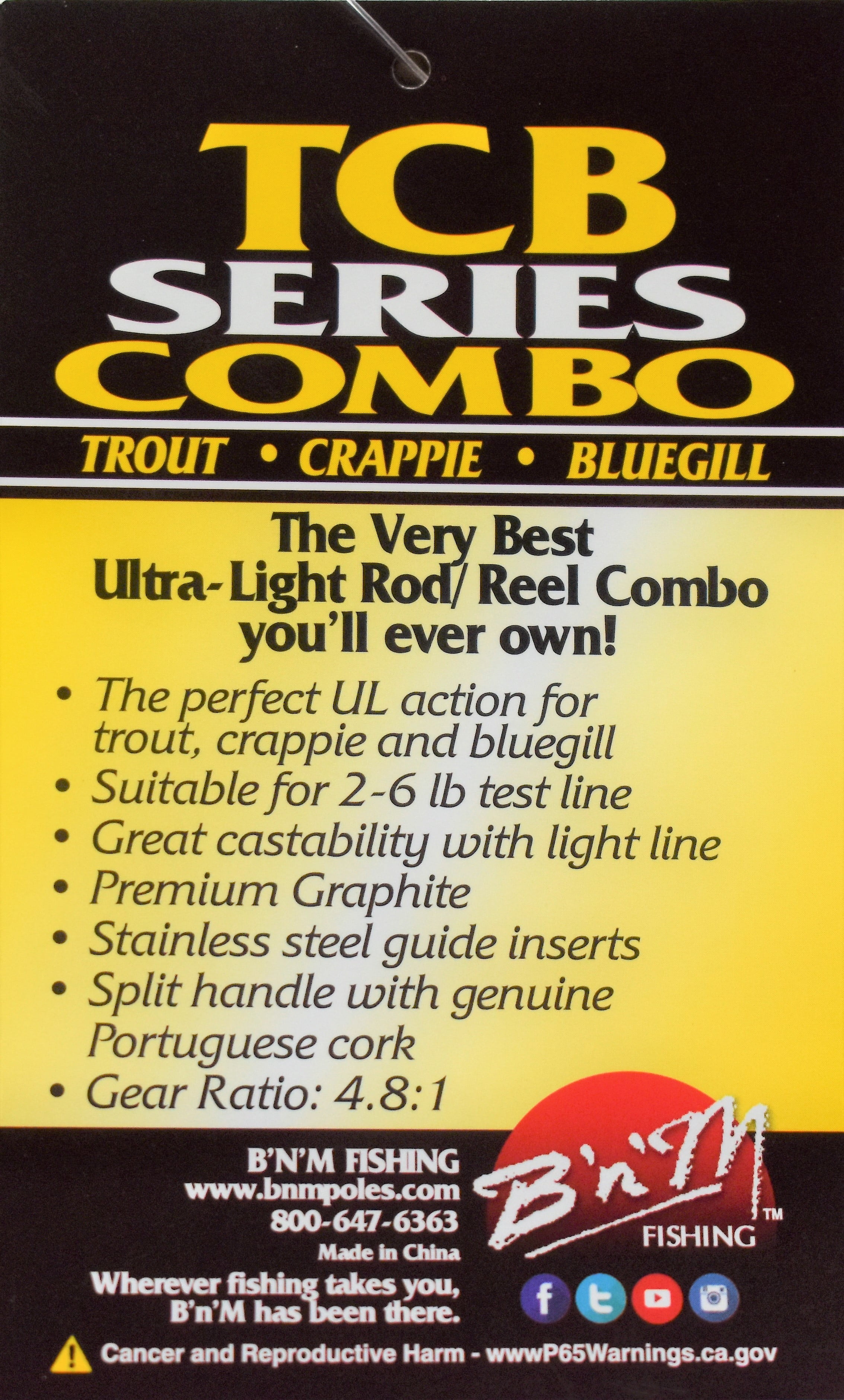 The TCB (Trout-Crappie-Bluegill) Graphite Spinning Rod Combo 6.5ft by B'n'M Pole Company - Image 2