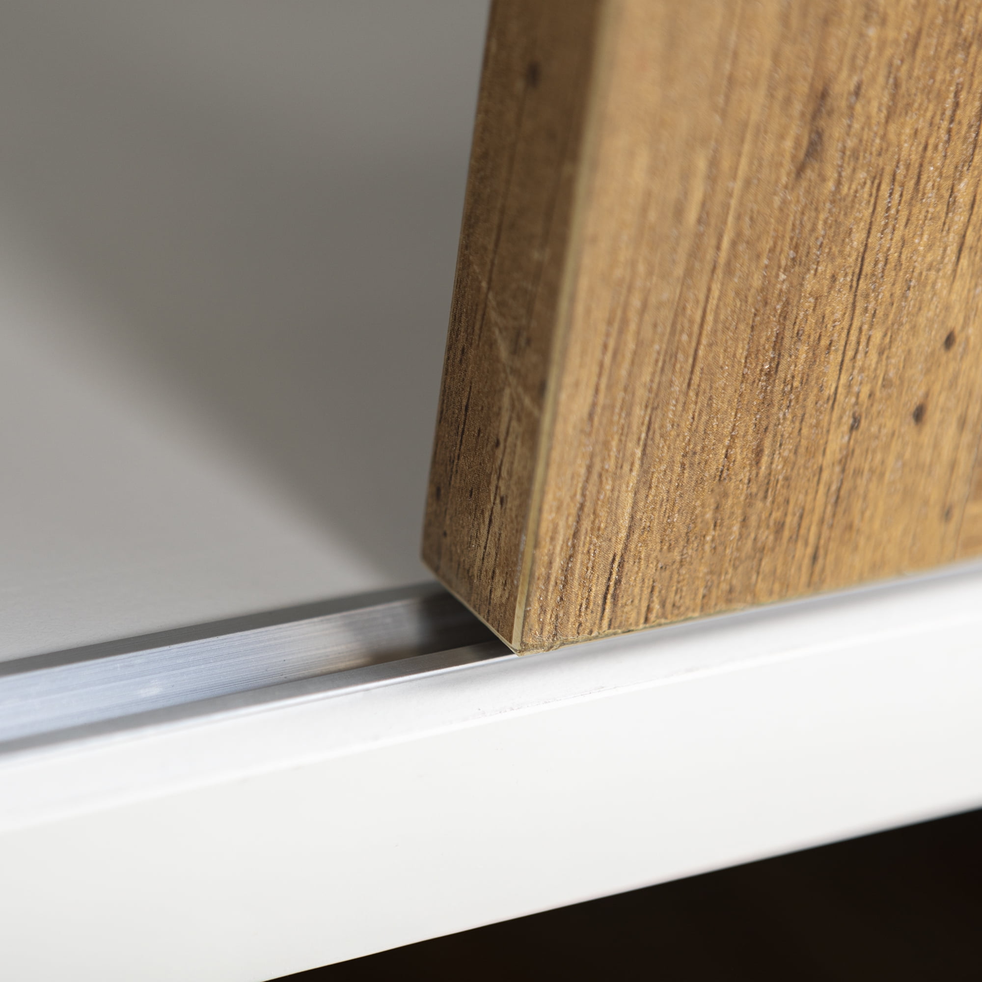 Desert Fields Mid Century Modern TV Stand for TVs up to 58", White/Barnwood - Image 5