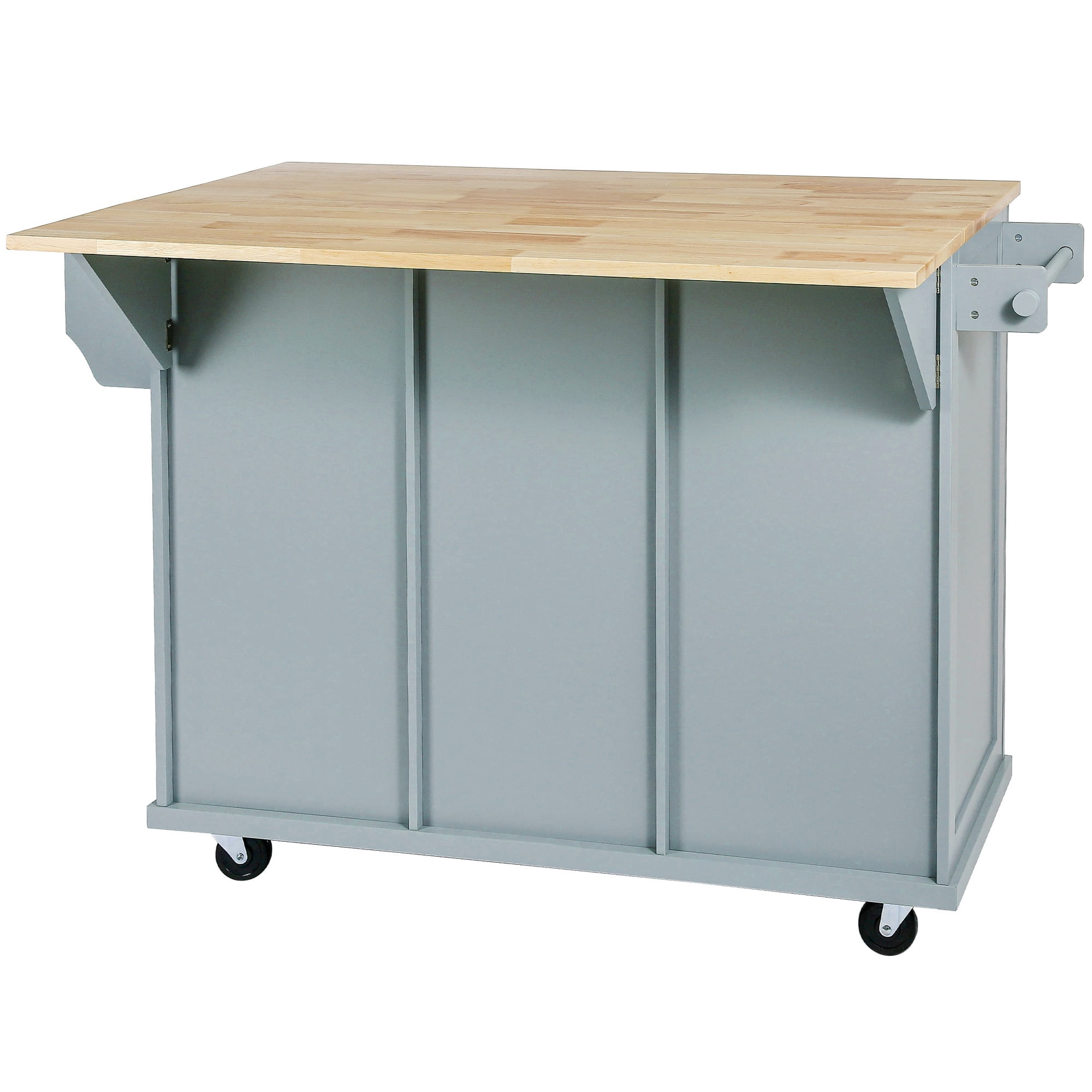 DEALTOPS Kitchen Island Cart with wheels and Rubber wood Drop-Leaf Countertop,Cabinet door internal storage racks,Kitchen Island on 5 Wheels with Storage Cabinet & 3 Drawers for Dinning Room-Blue - Image 2