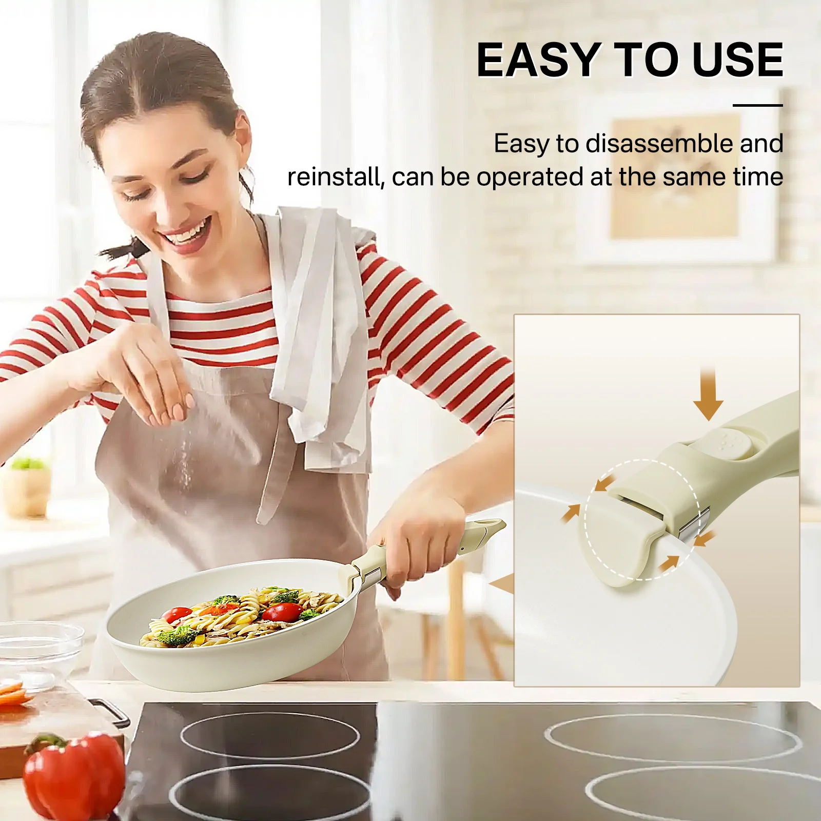 Innerwell 7pcs Nonstick Pots and Pans Set Cookware Detachable Handle Kitchen Set Removable Handle - Image 6