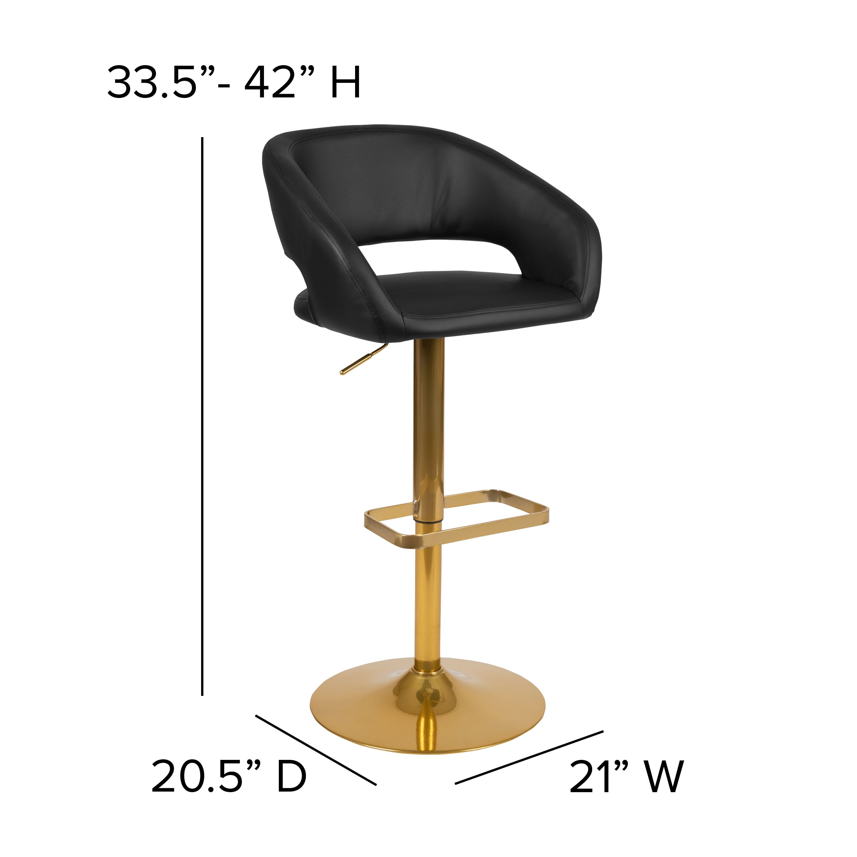 Flash Furniture Erik Contemporary Black Vinyl Adjustable Height Barstool with Rounded Mid-Back and Gold Base, Set of 2 - Image 8