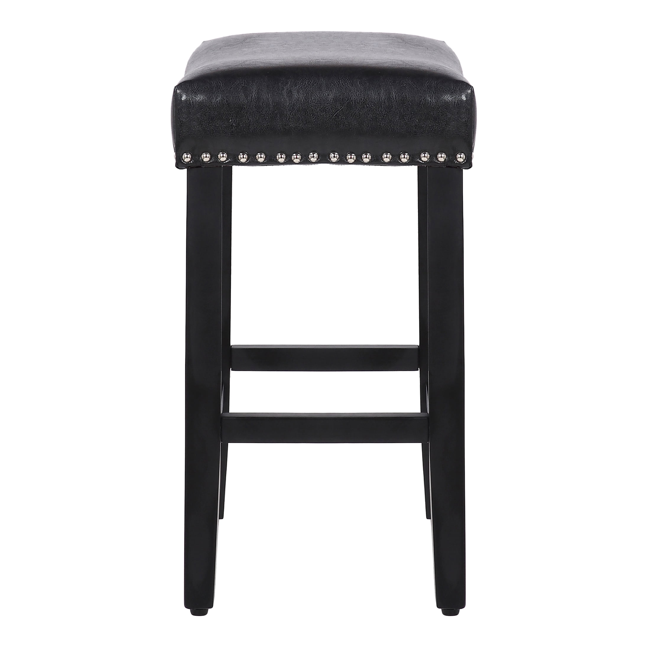 Westin Outdoor Yazan 24" Upholstered Bar Stool with Nail Head Trim, Black/Leather - Image 5