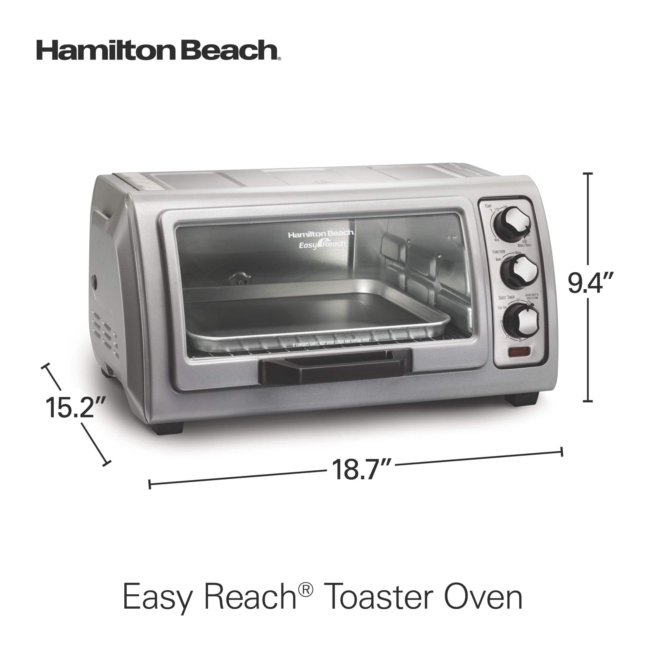 Hamilton Beach 6 Slice Countertop Toaster Oven with Easy Reach Roll-Top Door, Bake, Broil & Toast Functions, Silver - Image 8