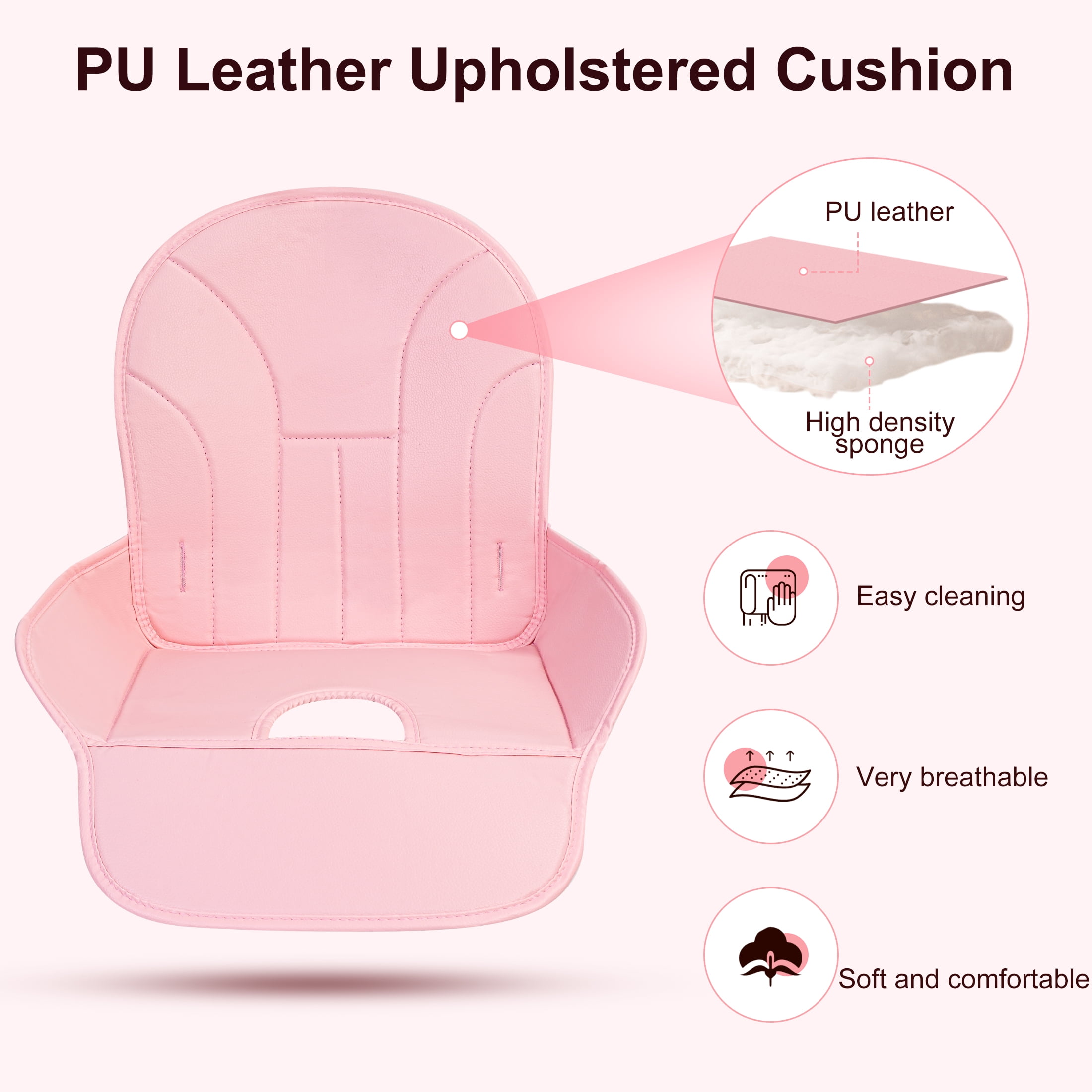 Minikid 5-in-1 High Chair with Wheels, 3-Point Seat Belt, Double-Layer Dinner Plate, Pink - Image 7