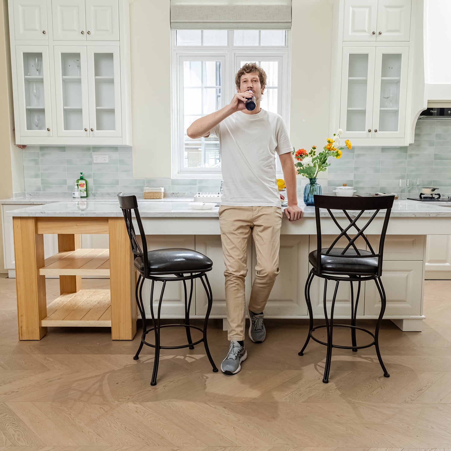 Homy Casa Swivel Bar Stools Set of 2, 26 inch Padded Stools Suitable for Bar, Kitchen, Dining - Image 8