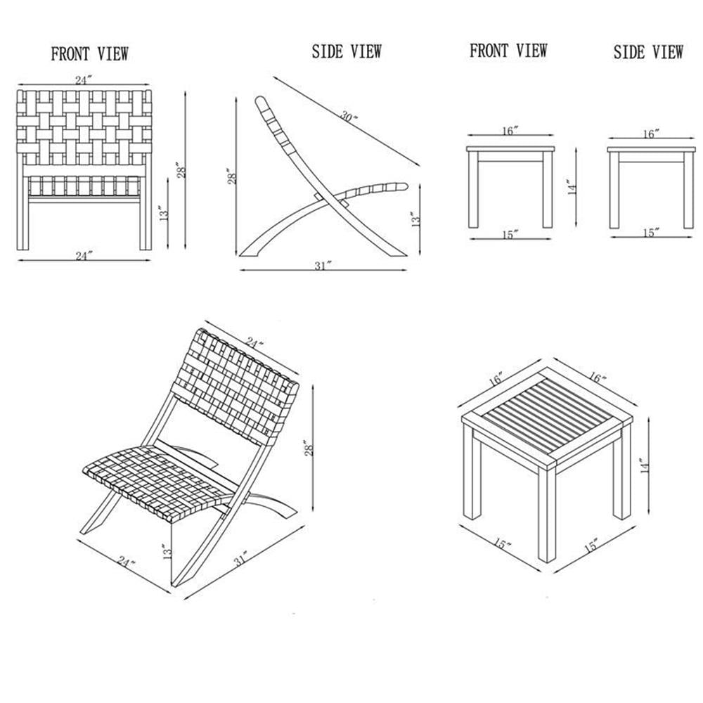 Alaterre Furniture 3-Piece Acacia Wood Bistro Set – 2 Foldable Chairs & Table with Woven Seats for Patio/Deck - Image 11