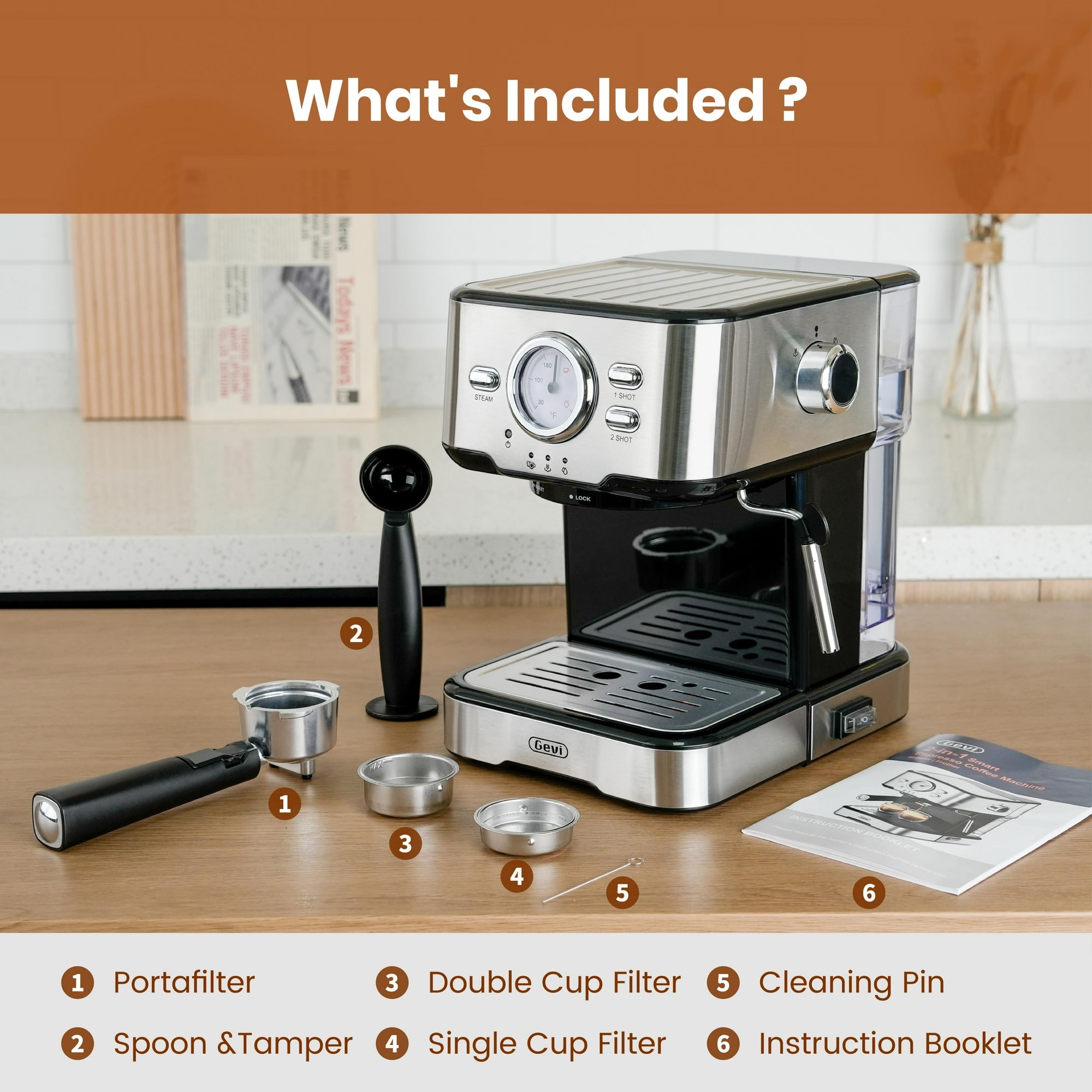 GEVI 20 Bar Stainless Steel Espresso Machine with Milk Frother Wand and Dual Temperature Control, GECME403L-U - Image 7