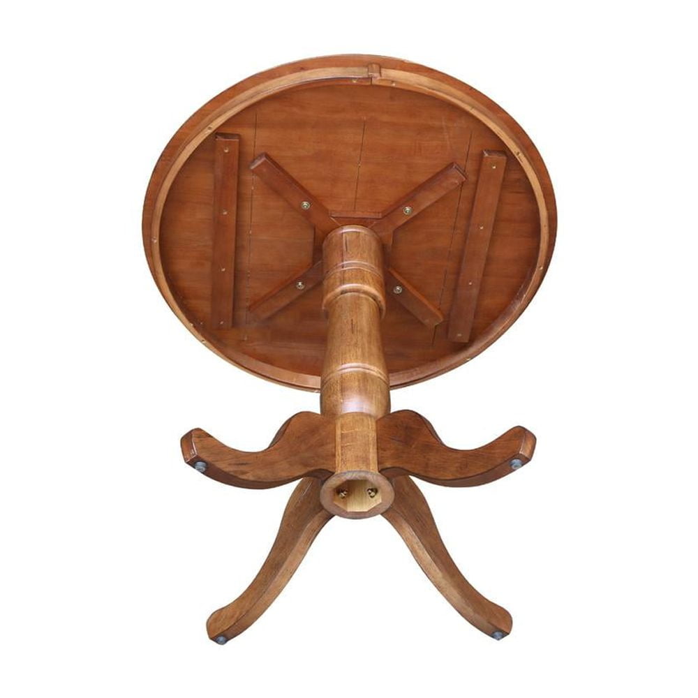 36" Solid Wood Round Top Pedestal Table in Distressed Oak - 35.1" Height - Image 4