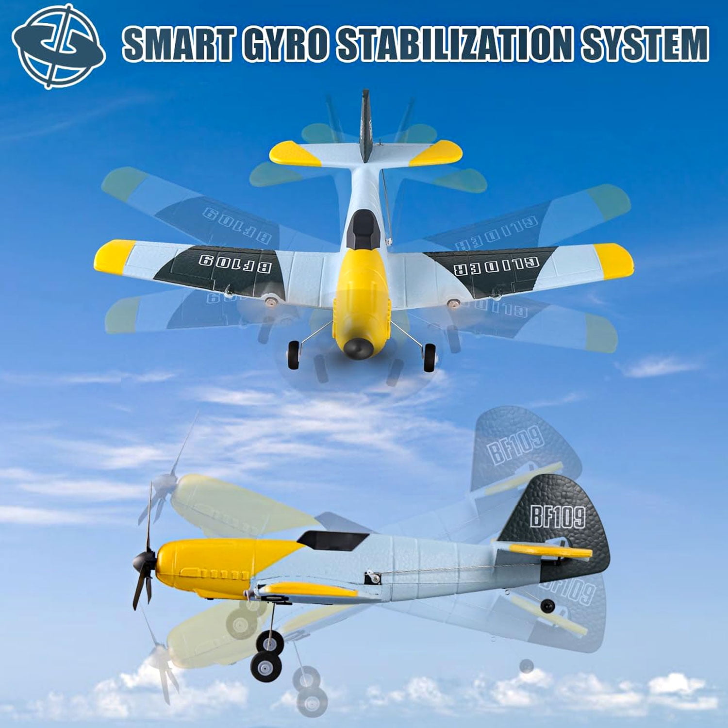 Ucradle RC Plane Ready to Fly for Beginners, 2.4Ghz 3-CH Remote Control Glider Airplane RTF for Kids Boys and Adults, Portable & Easy to Fly Outdoor Toy with Gyro Stabilization System (BF-109) - Image 2