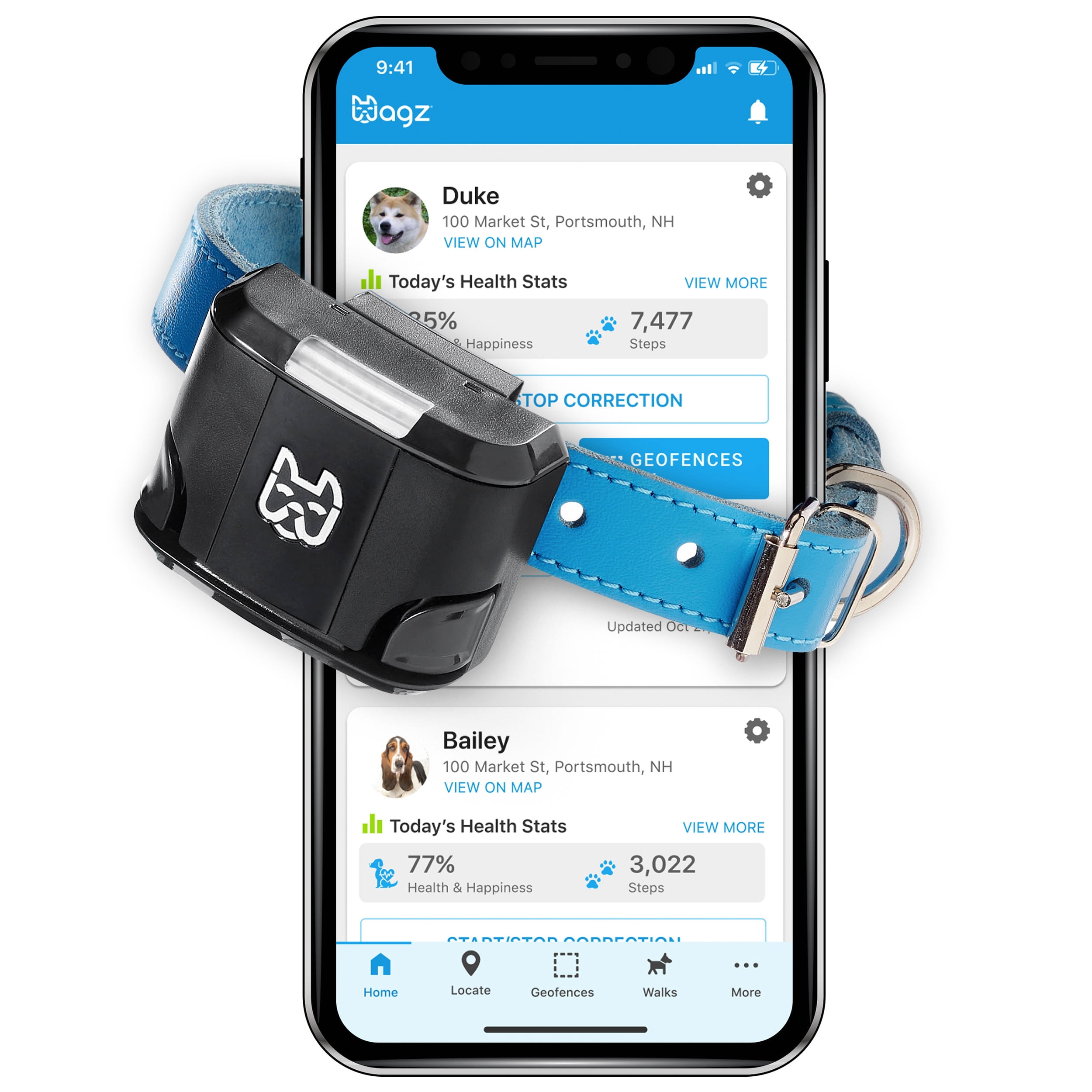 Wagz® Freedom Smart Dog Collar™, the Shock-Free Wireless Fence & Wellness System, Virtual Geofences, GPS Location & Activity/Health Tracking