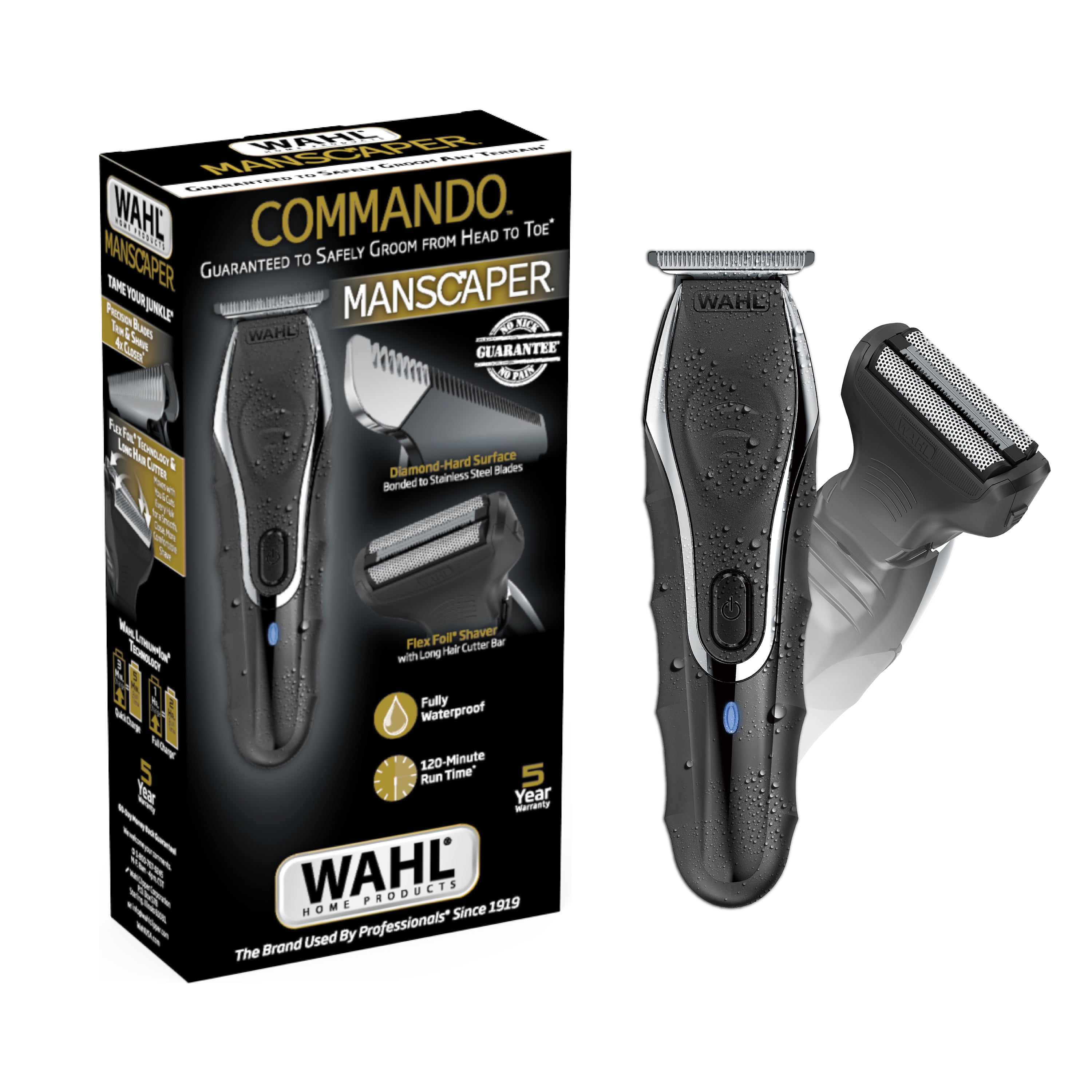 Wahl Commando Cordless Rechargeable Manscaper Wet/Dry Trimmer - Body Groomer for Men, Black 3024497