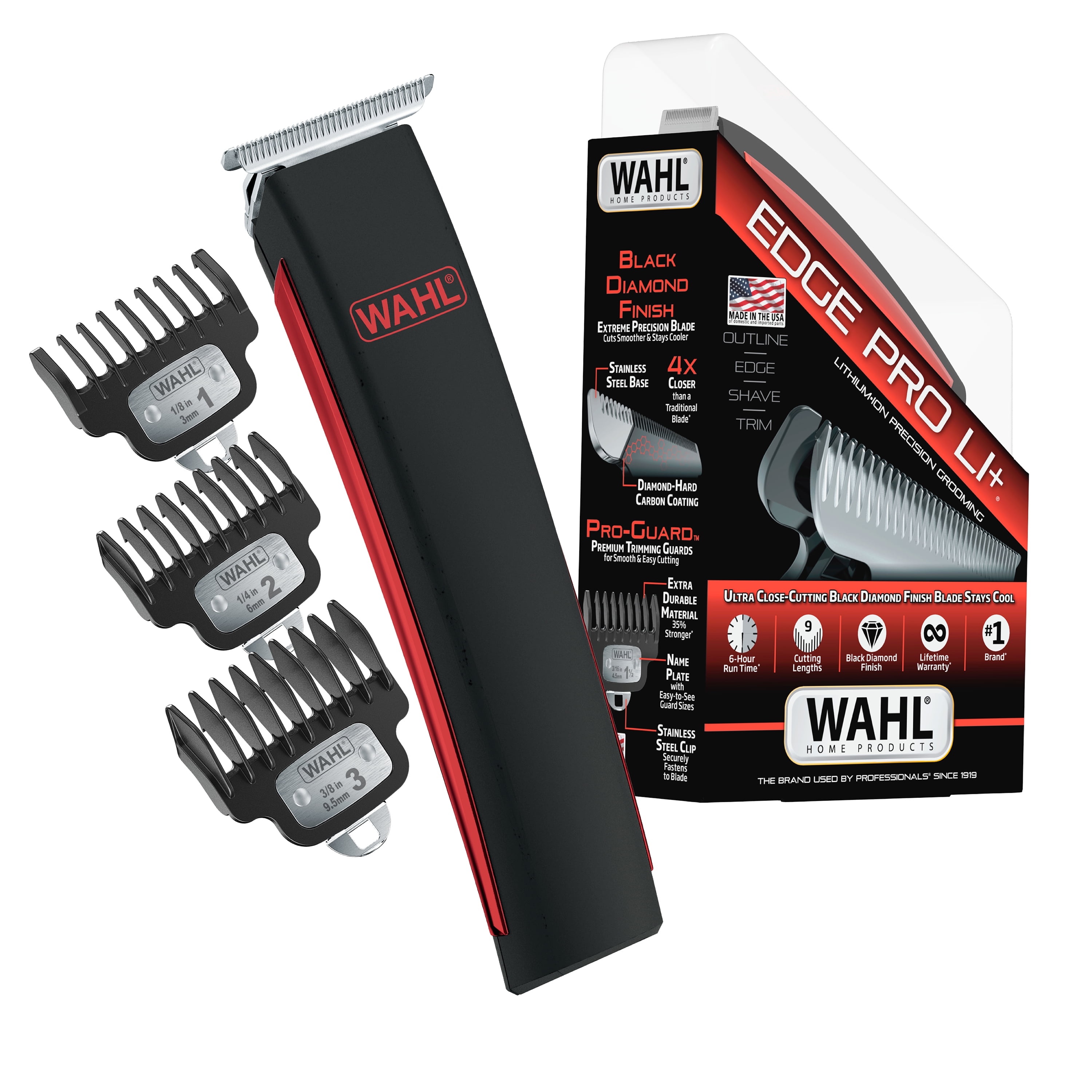 Wahl Edge Pro Lithium-Ion Rechargeable Battery Beard Trimmer with T-Blade, 17Pc for Men, Black, 9895