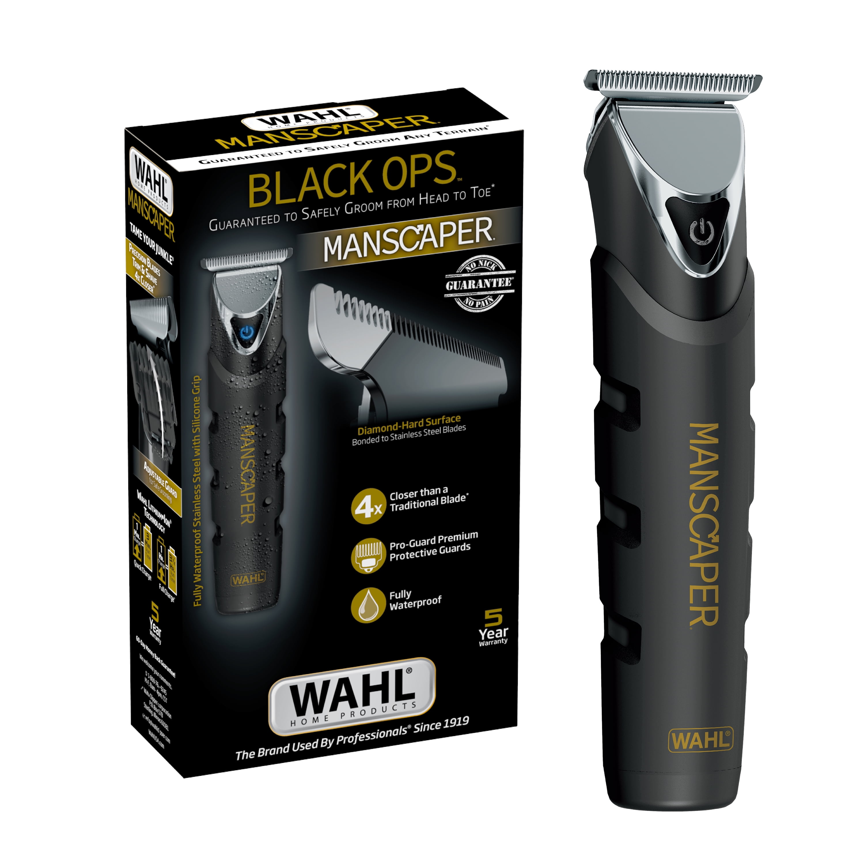 Wahl Manscaper Black Ops Lithium Rechargeable Trimmer for Men, Waterproof, 4x Closer, 3024864