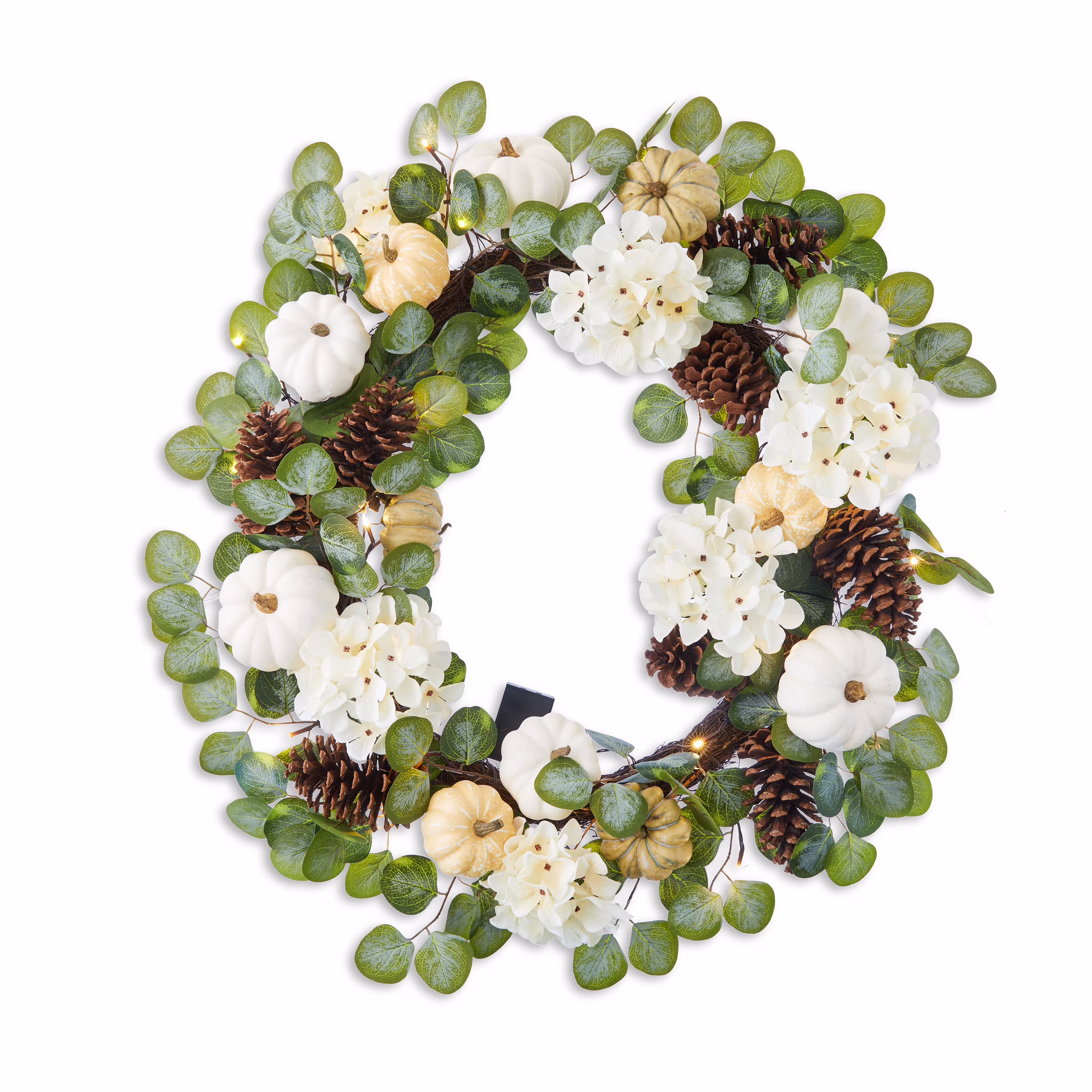 Way to Celebrate! 30" Pre-Lit Fall Wreath, Green Floral and Leaf Mix, for Fall Decoration
