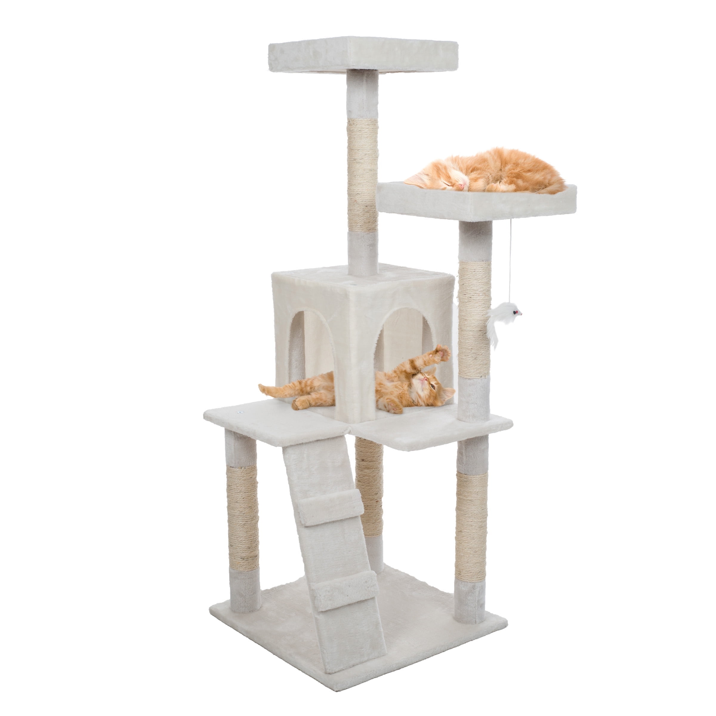 PETMAKER Cat Tree with 2 Perches, Condo, 5 Scratch Posts, and Toy (White)