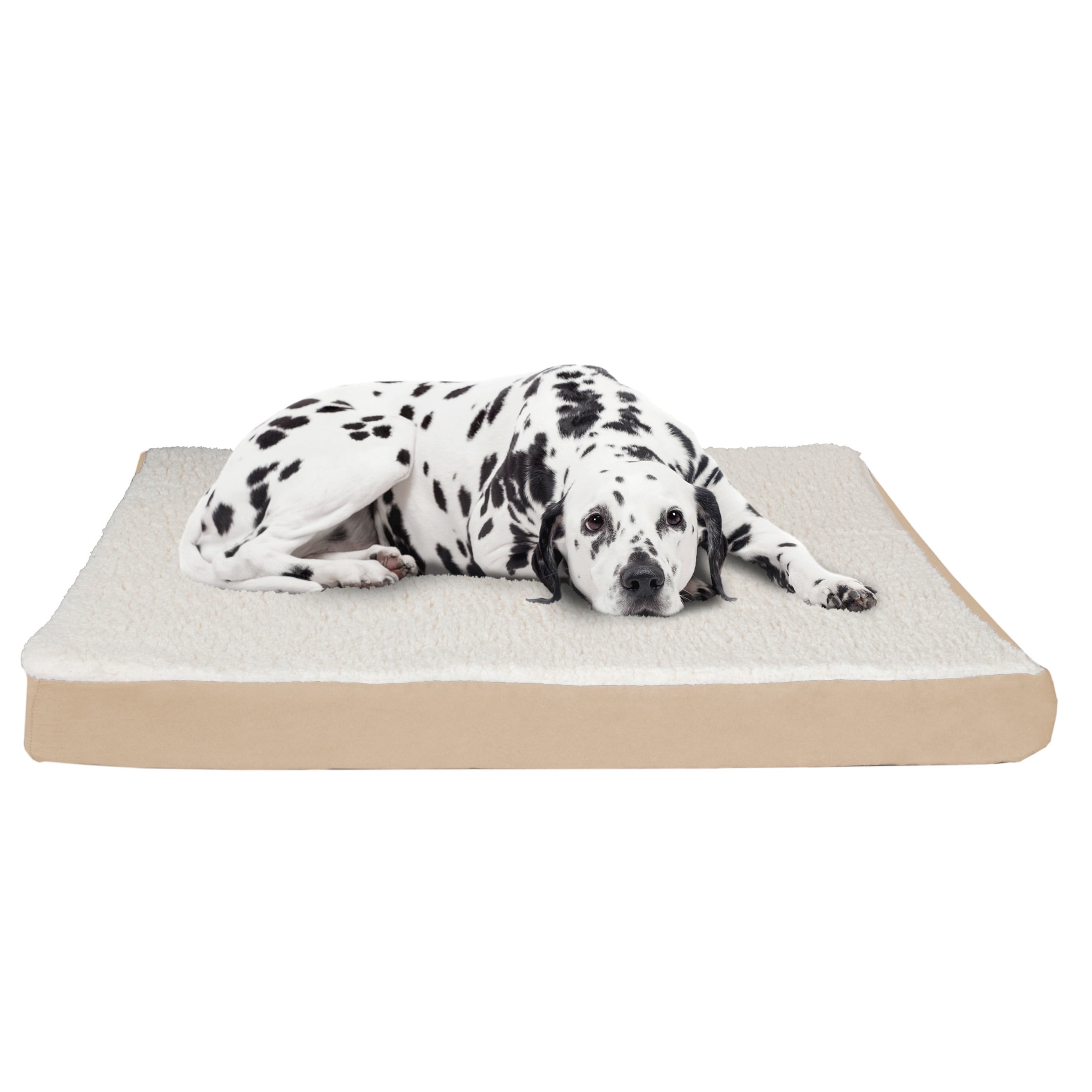 PETMAKER 44x35 Orthopedic Dog Bed with Memory Foam and Sherpa Cover, Tan