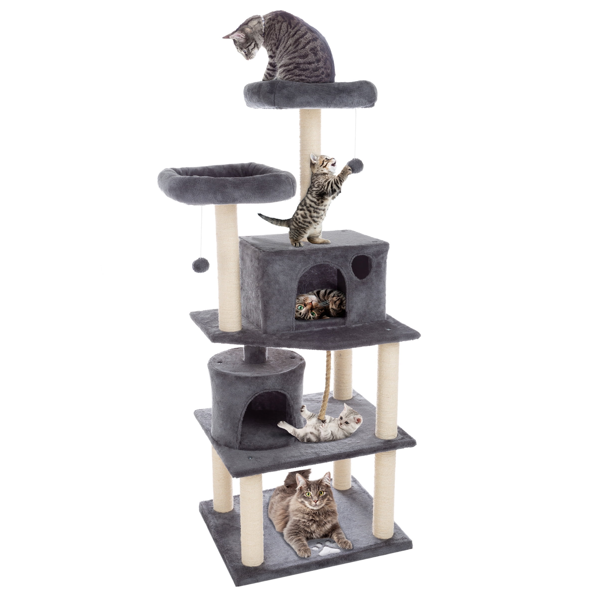 PETMAKER 5-Tier Cat Tree with Scratch Posts, Perches, Huts, and More (Gray)