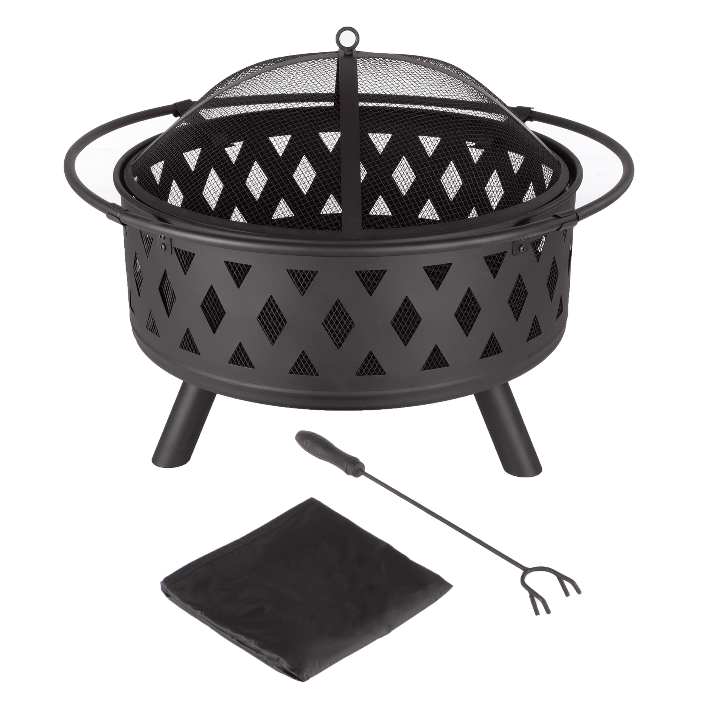 Pure Garden 32-Inch Outdoor Wood Burning Fire Pit with PVC Cover (Black)