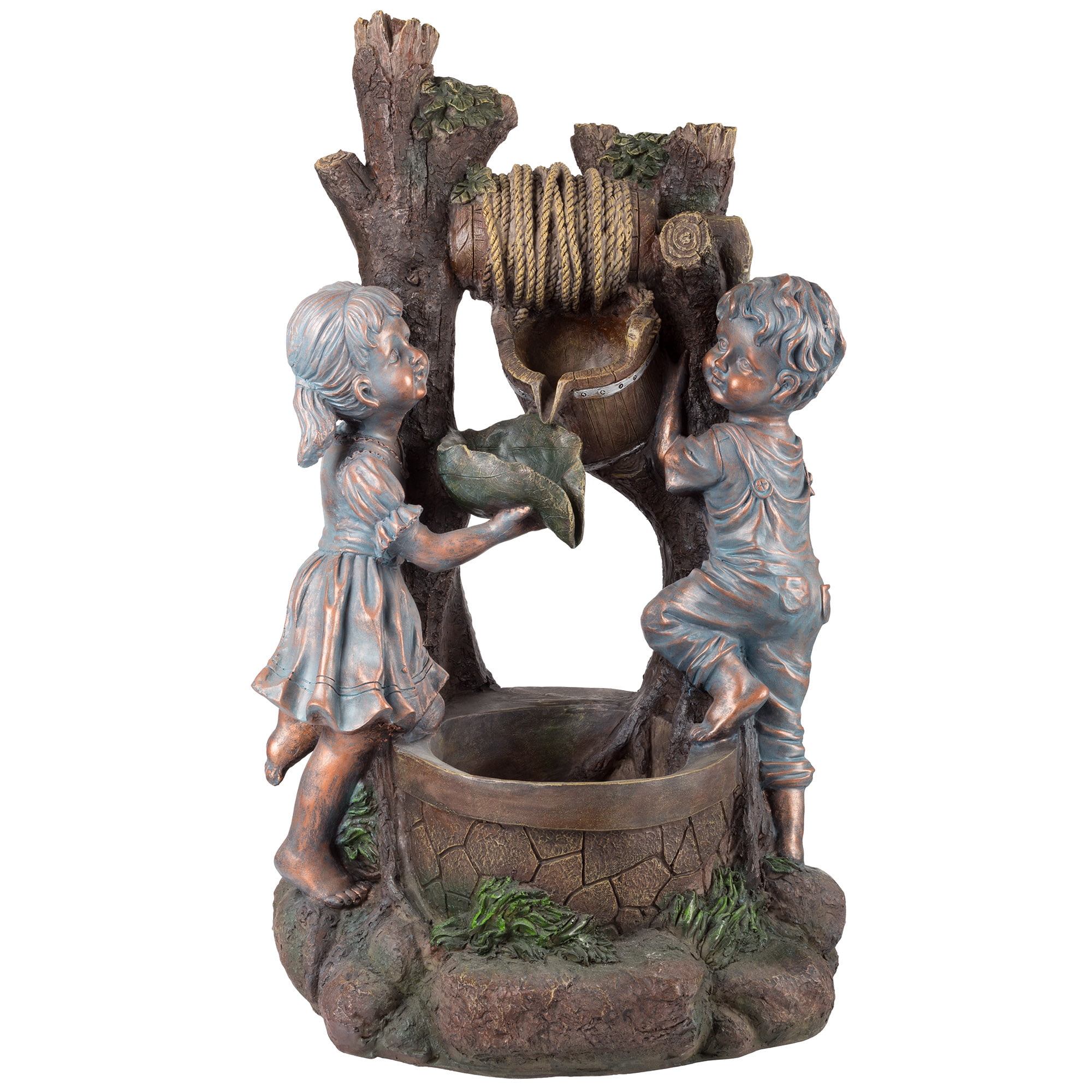 Pure Garden Polyresin Boy and Girl Outdoor Water Fountain (Antique Bronze)