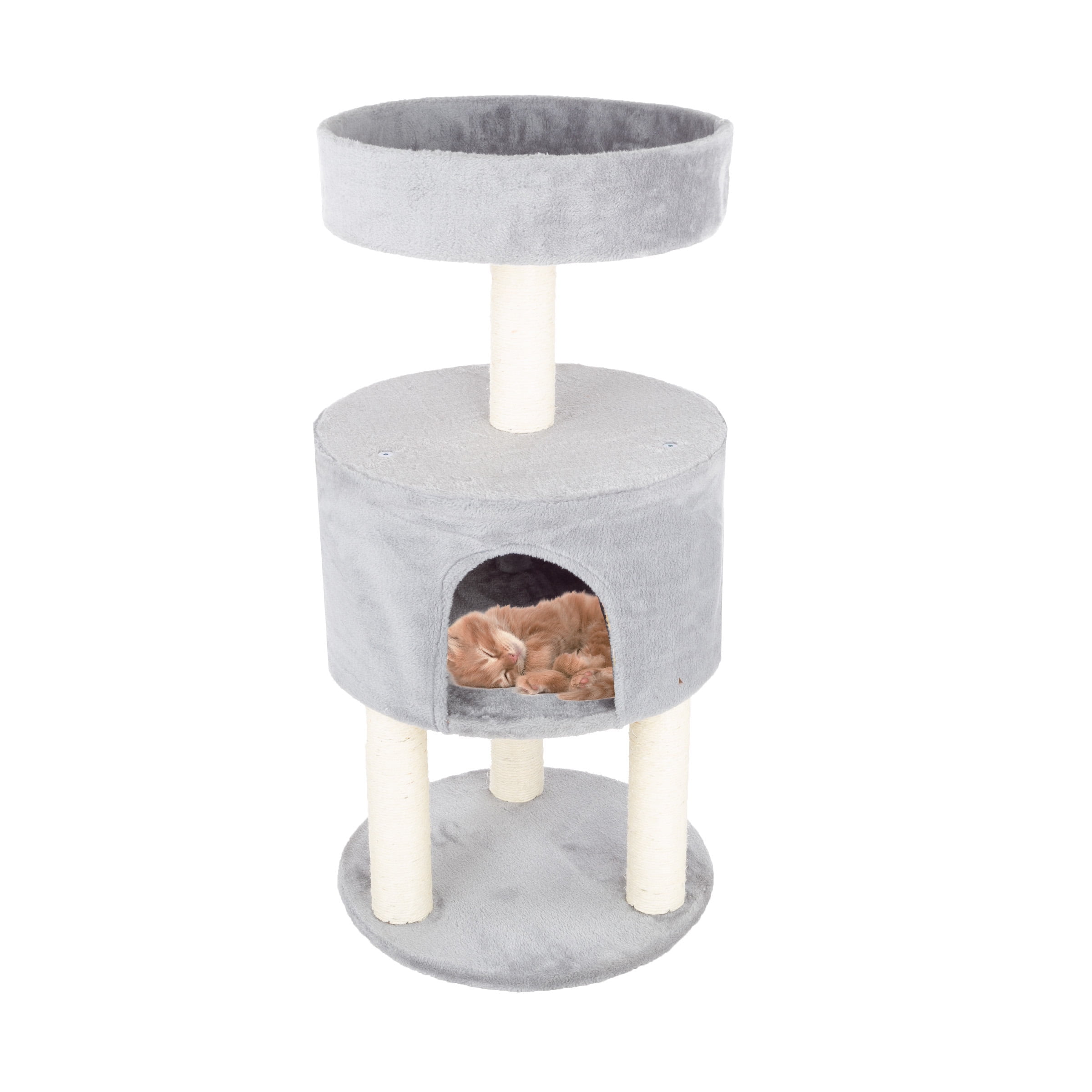 Yippy 2-Tier Kitty Cat Condo with Overhead Balcony - Gray and White