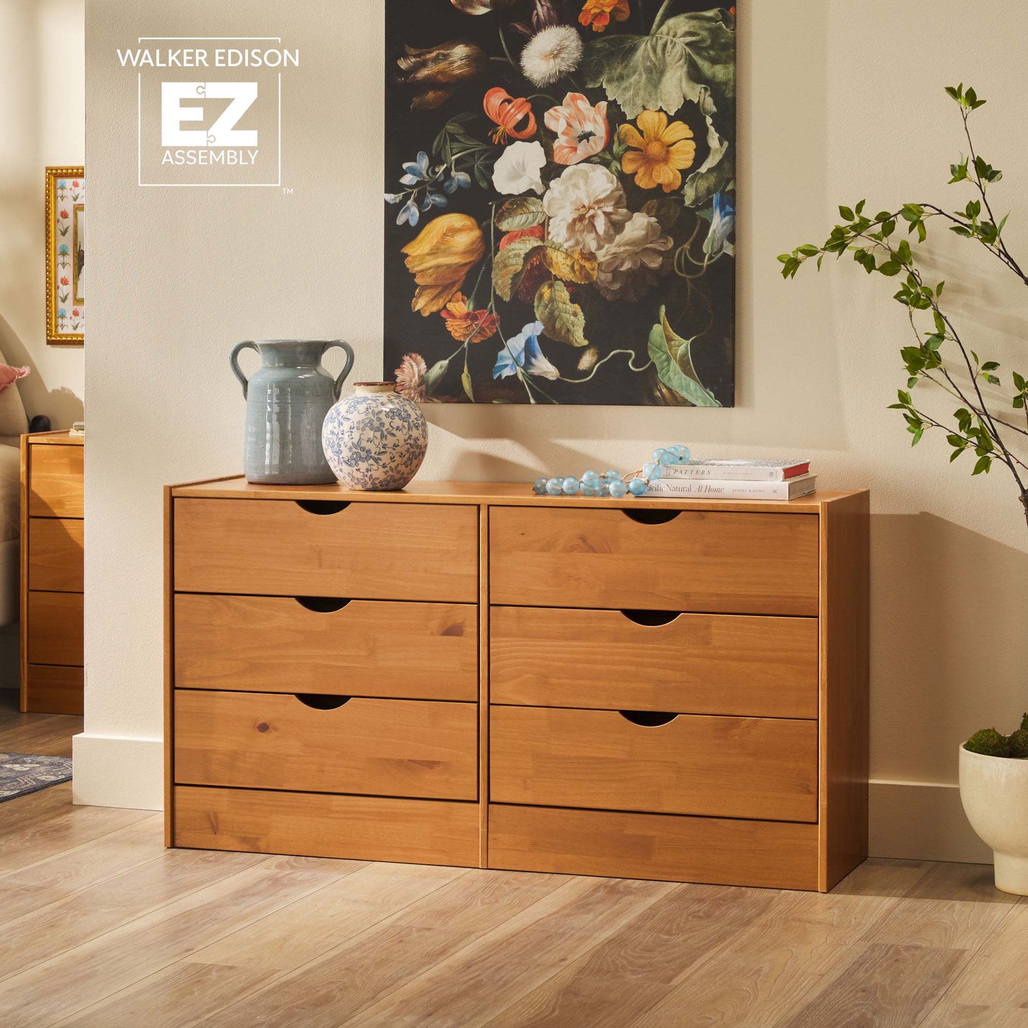 Declan 6-Drawer Solid Wood Dresser - Caramel