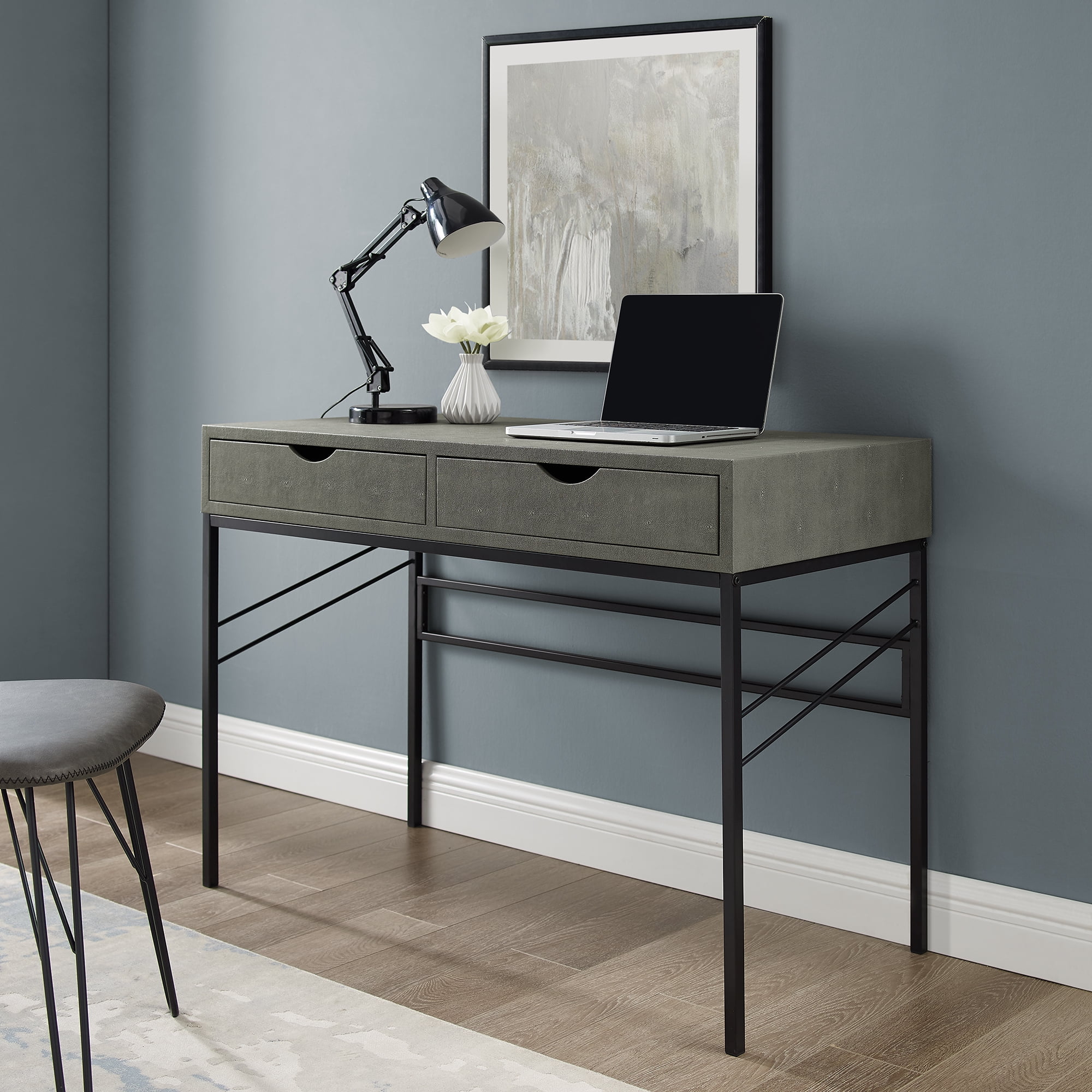 Walker Edison Modern Eclectic Faux Shagreen Writing Desk, Grey