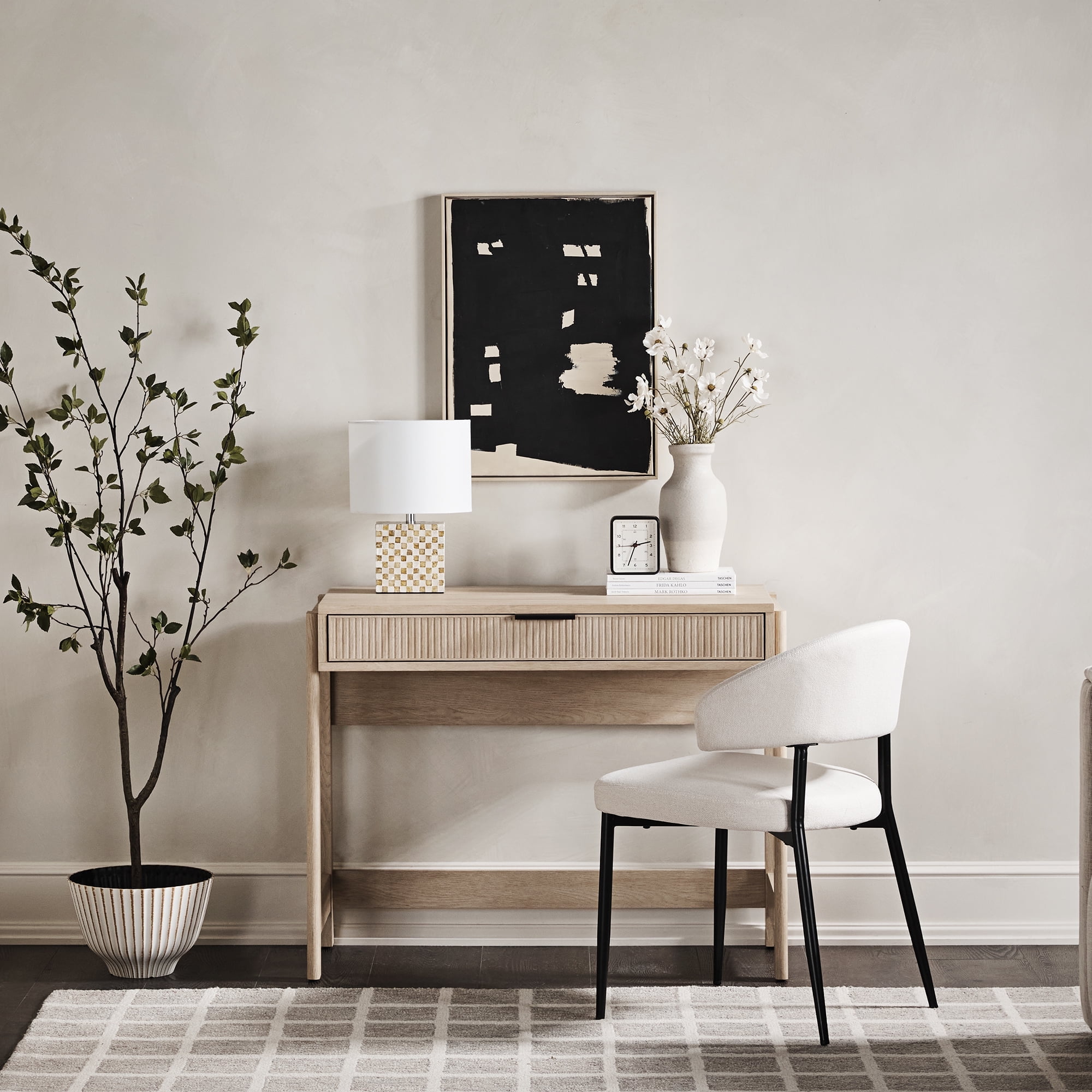 Walker Edison Transitional Reeded Writing Desk with Drawer, Coastal Oak