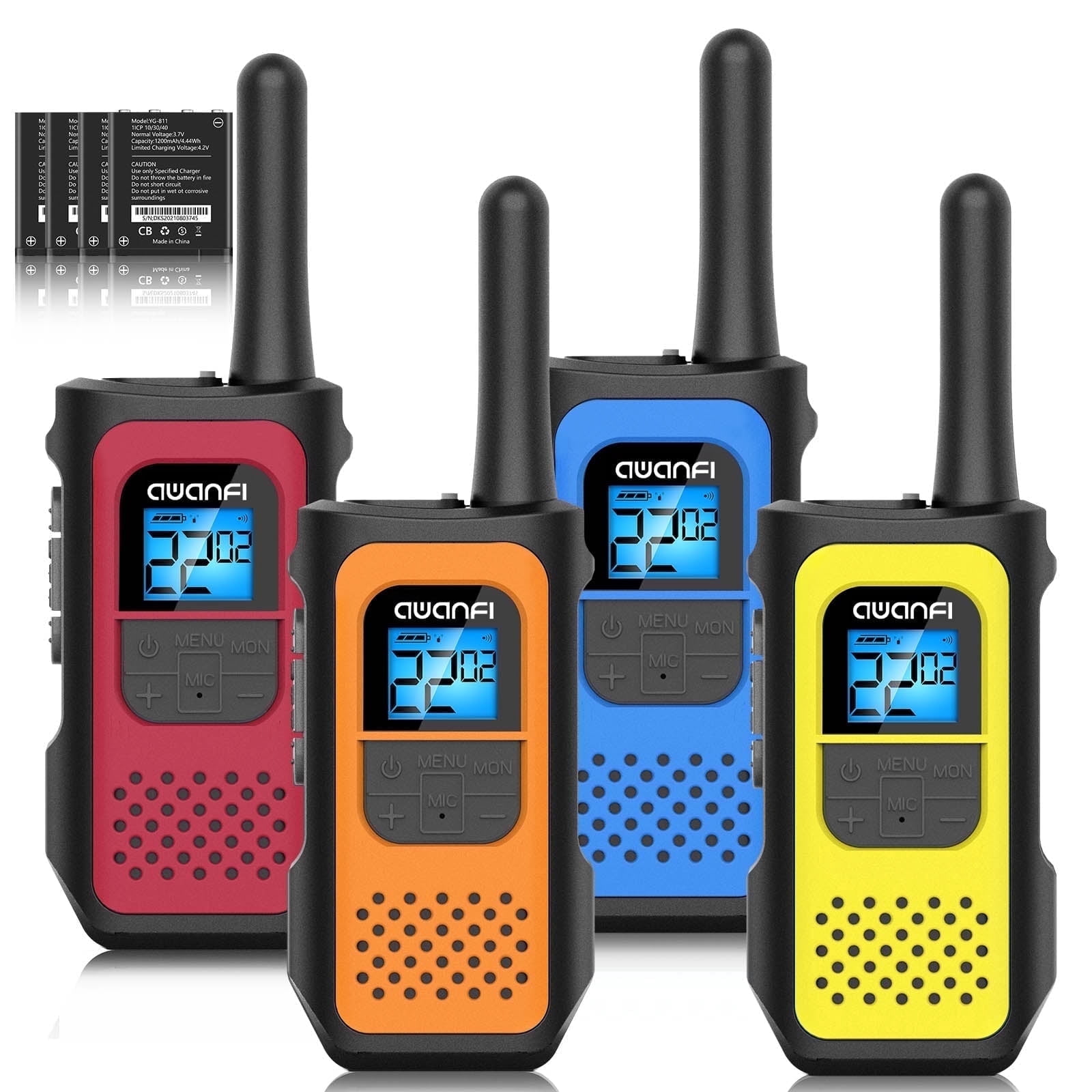 AWANFI 22 FRS Channel Rechargeable Walkie Talkies for Adults, Two-Way Radio (4 Pack)
